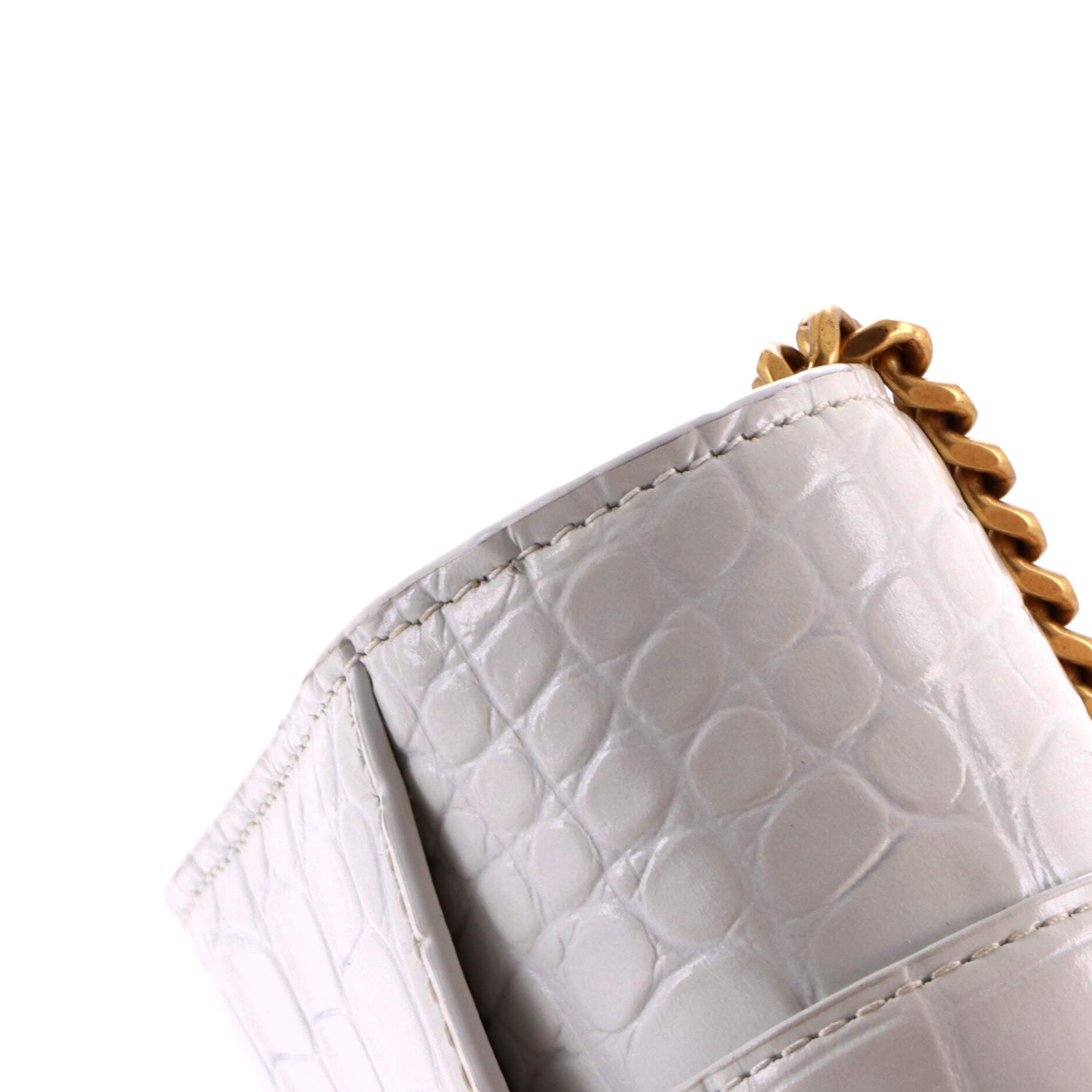Pre Owned Balenciaga Hourglass Chain Wallet Crocodile Embossed Leather