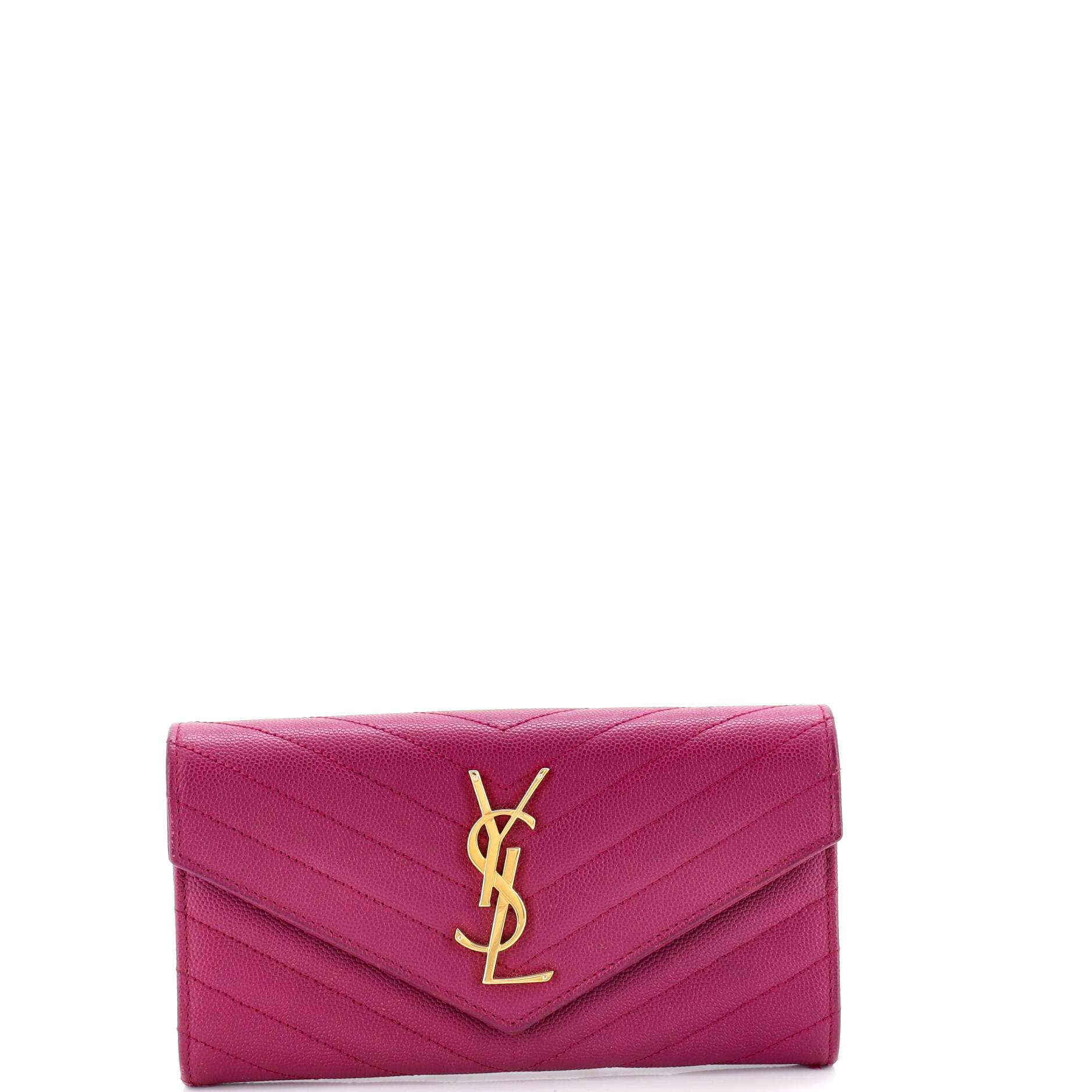 Pre Owned Saint Laurent Classic Monogram Flap Wallet Matelasse Chevron Leather Large
