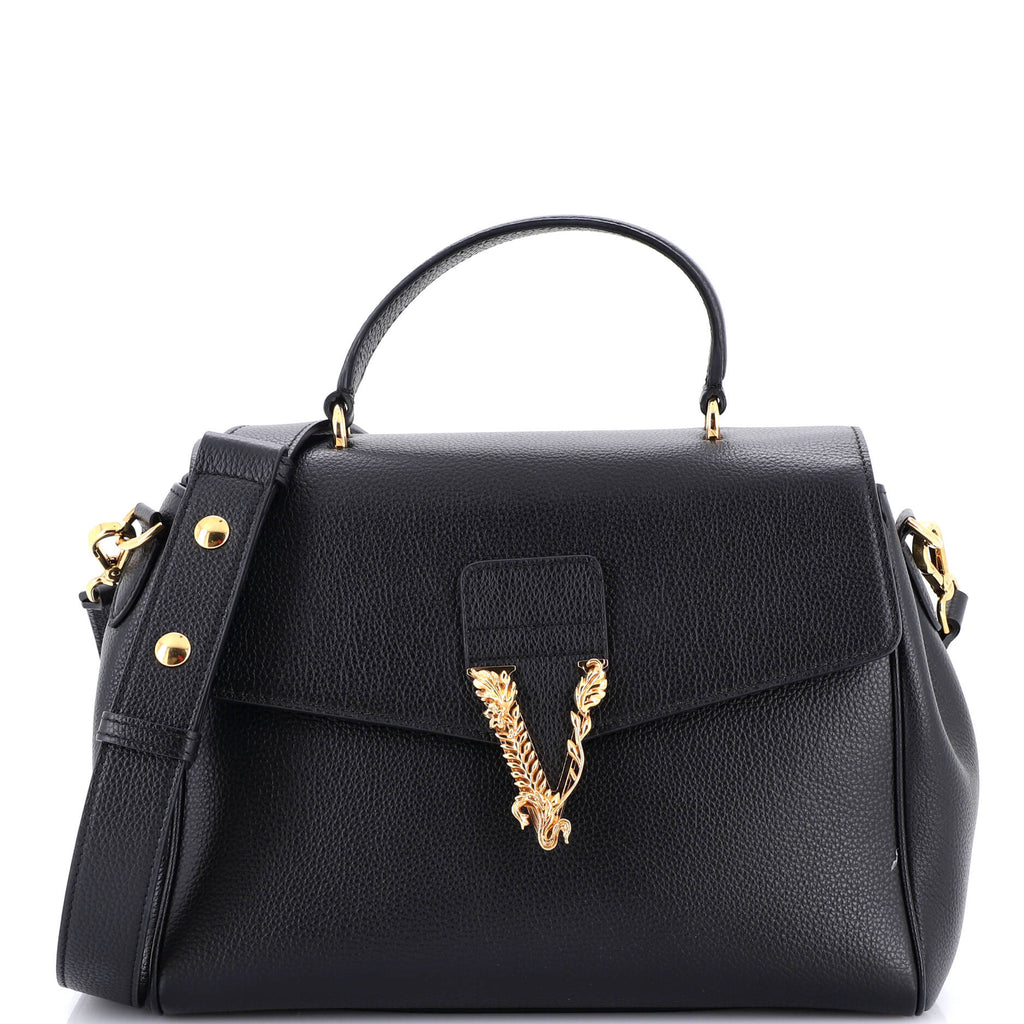 Pre Owned Versace Virtus Convertible Top Handle Bag Leather Medium