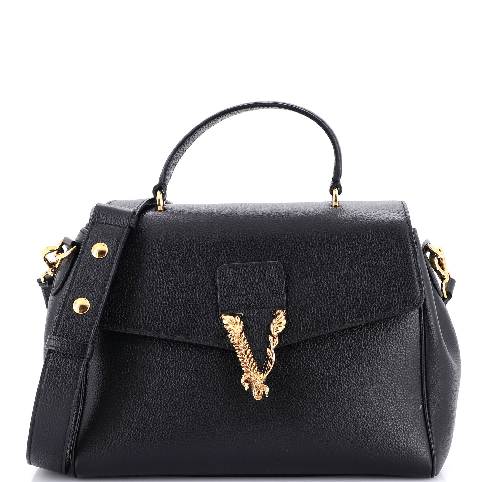 Pre Owned Versace Virtus Convertible Top Handle Bag Leather Medium