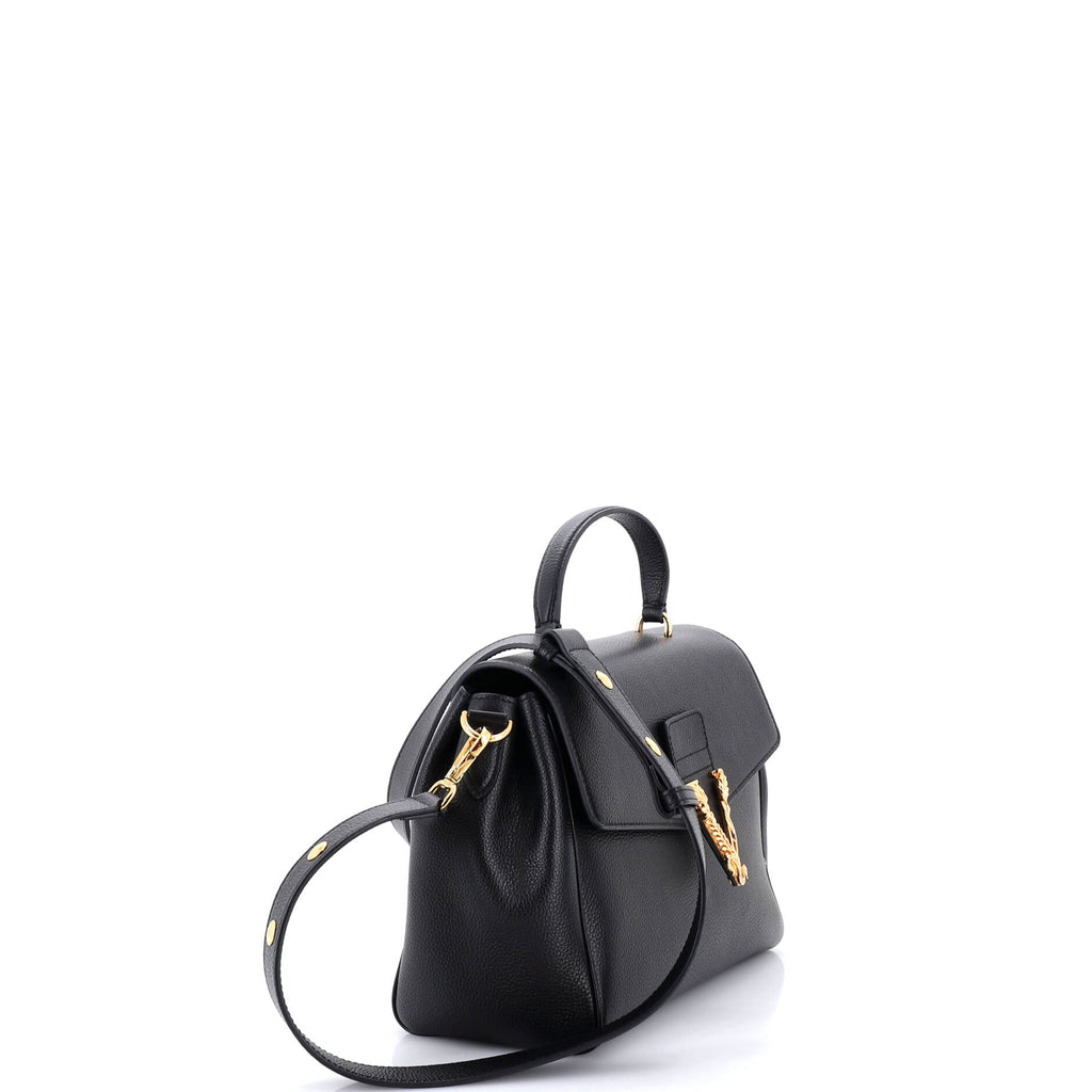 Pre Owned Versace Virtus Convertible Top Handle Bag Leather Medium