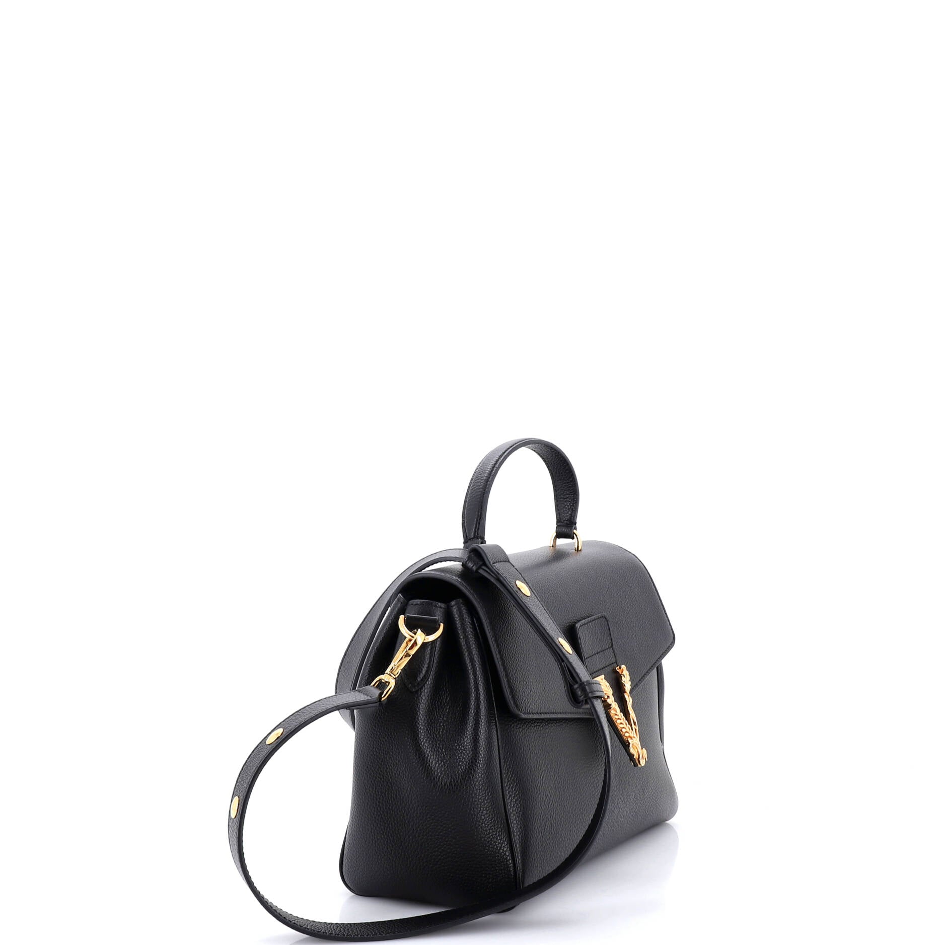 Pre Owned Versace Virtus Convertible Top Handle Bag Leather Medium