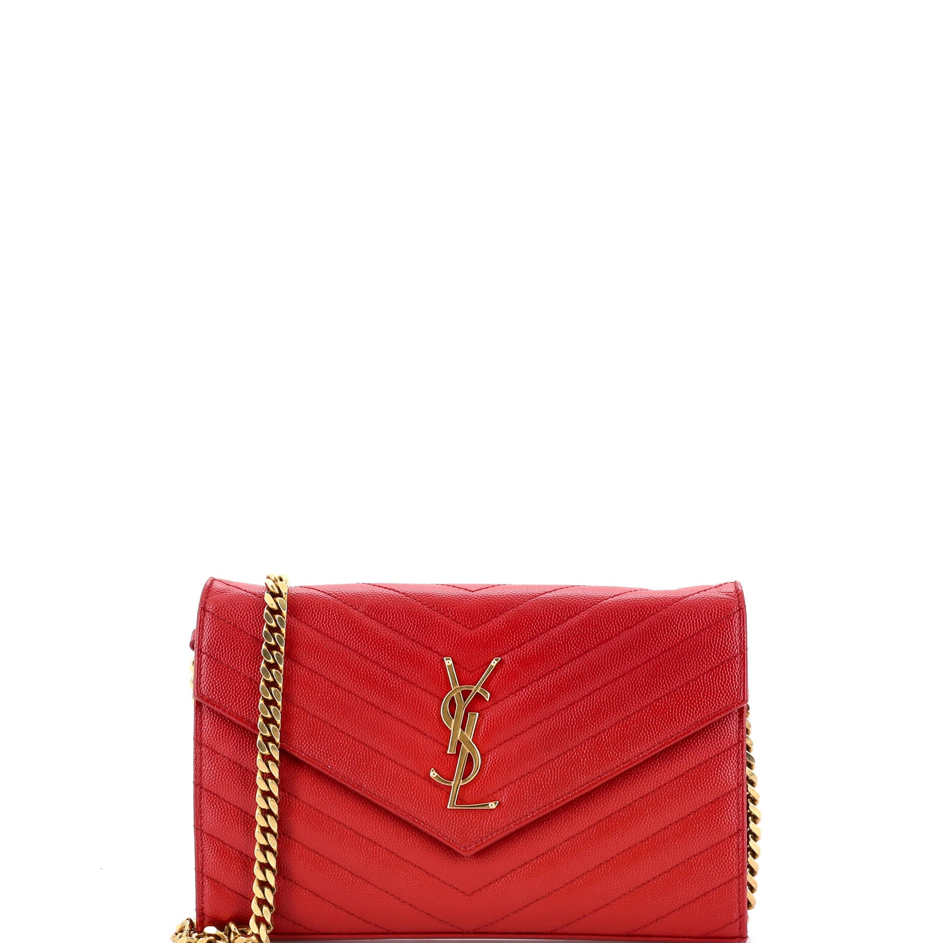 Pre Owned Saint Laurent Classic Monogram Wallet on Chain Matelasse Chevron Leather Medium