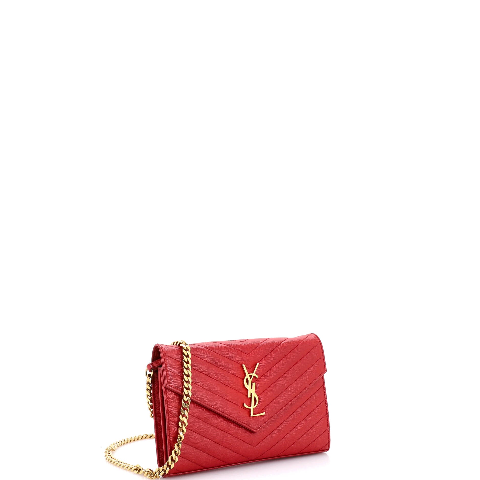 Pre Owned Saint Laurent Classic Monogram Wallet on Chain Matelasse Chevron Leather Medium