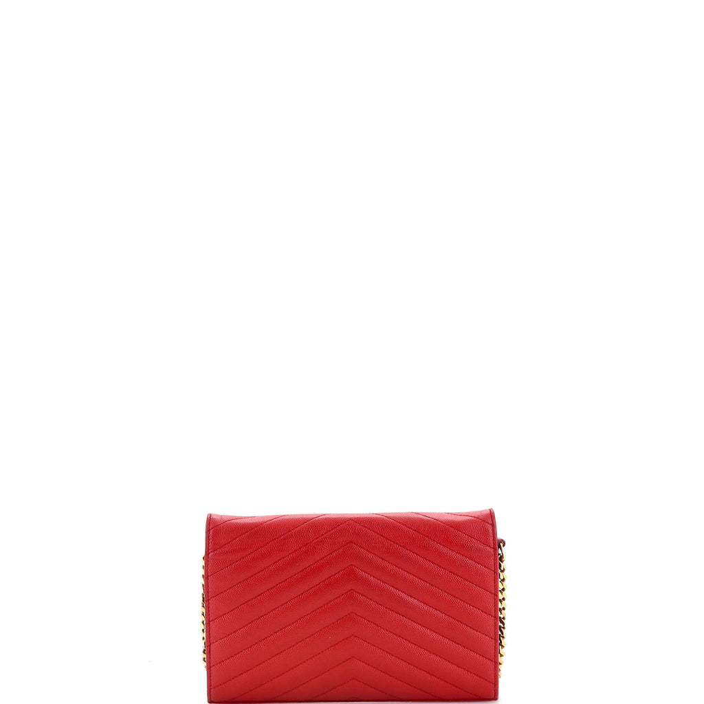 Pre Owned Saint Laurent Classic Monogram Wallet on Chain Matelasse Chevron Leather Medium