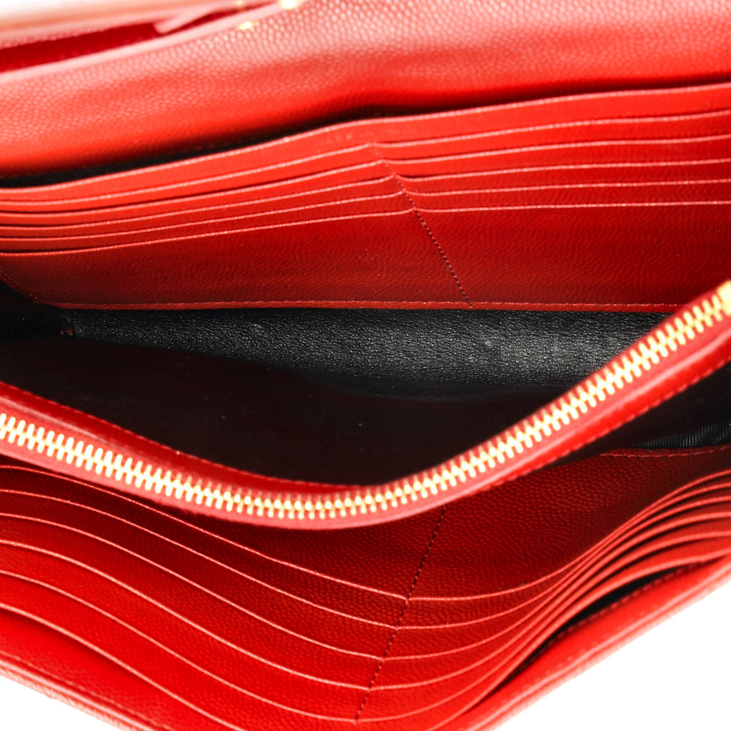 Pre Owned Saint Laurent Classic Monogram Wallet on Chain Matelasse Chevron Leather Medium