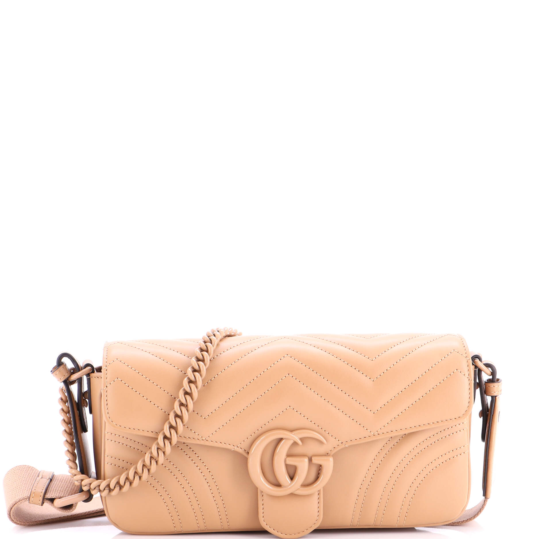 Pre Owned Gucci GG Marmont Monochrome Flap Bag Matelasse Leather Medium