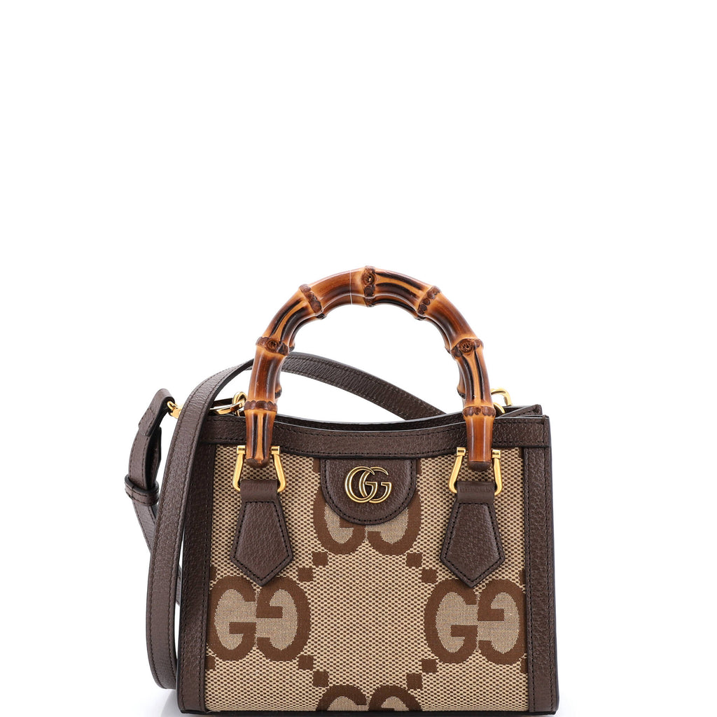 Pre Owned Gucci Diana NM Bamboo Handle Tote Jumbo GG Canvas Mini
