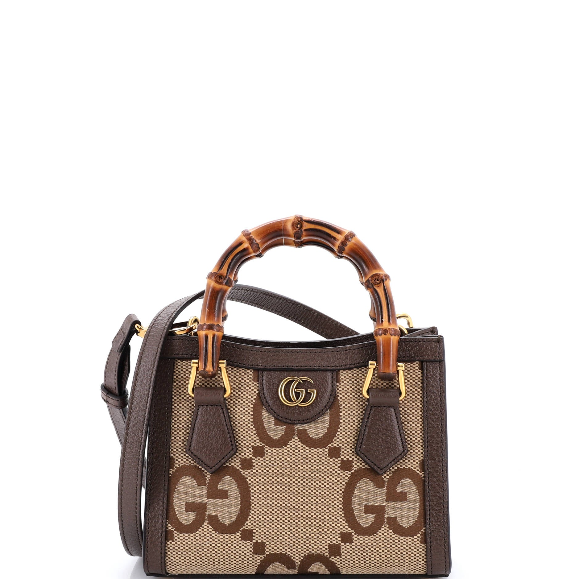 Pre Owned Gucci Diana NM Bamboo Handle Tote Jumbo GG Canvas Mini