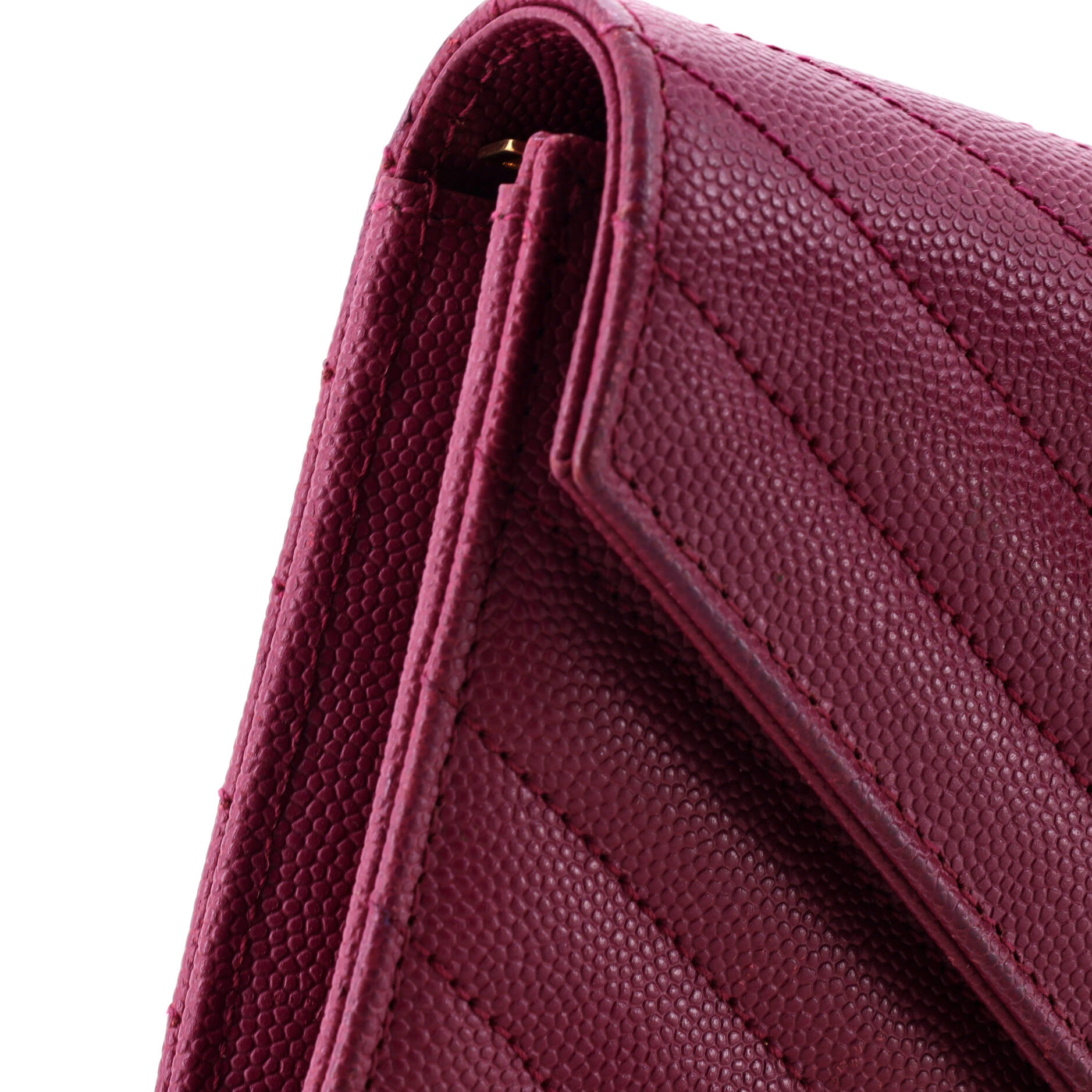 Pre Owned Saint Laurent Classic Monogram Flap Wallet Matelasse Chevron Leather Large