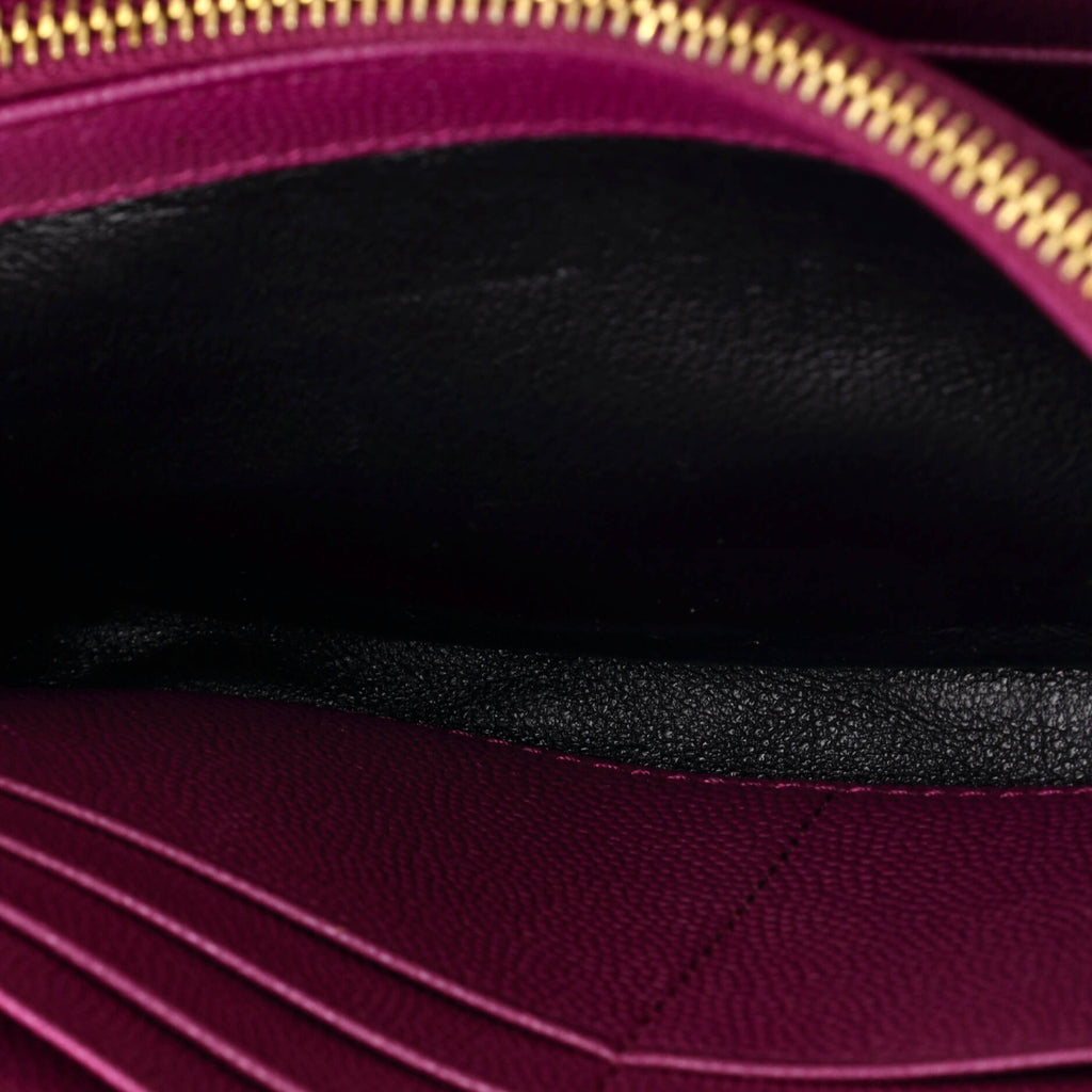 Pre Owned Saint Laurent Classic Monogram Flap Wallet Matelasse Chevron Leather Large