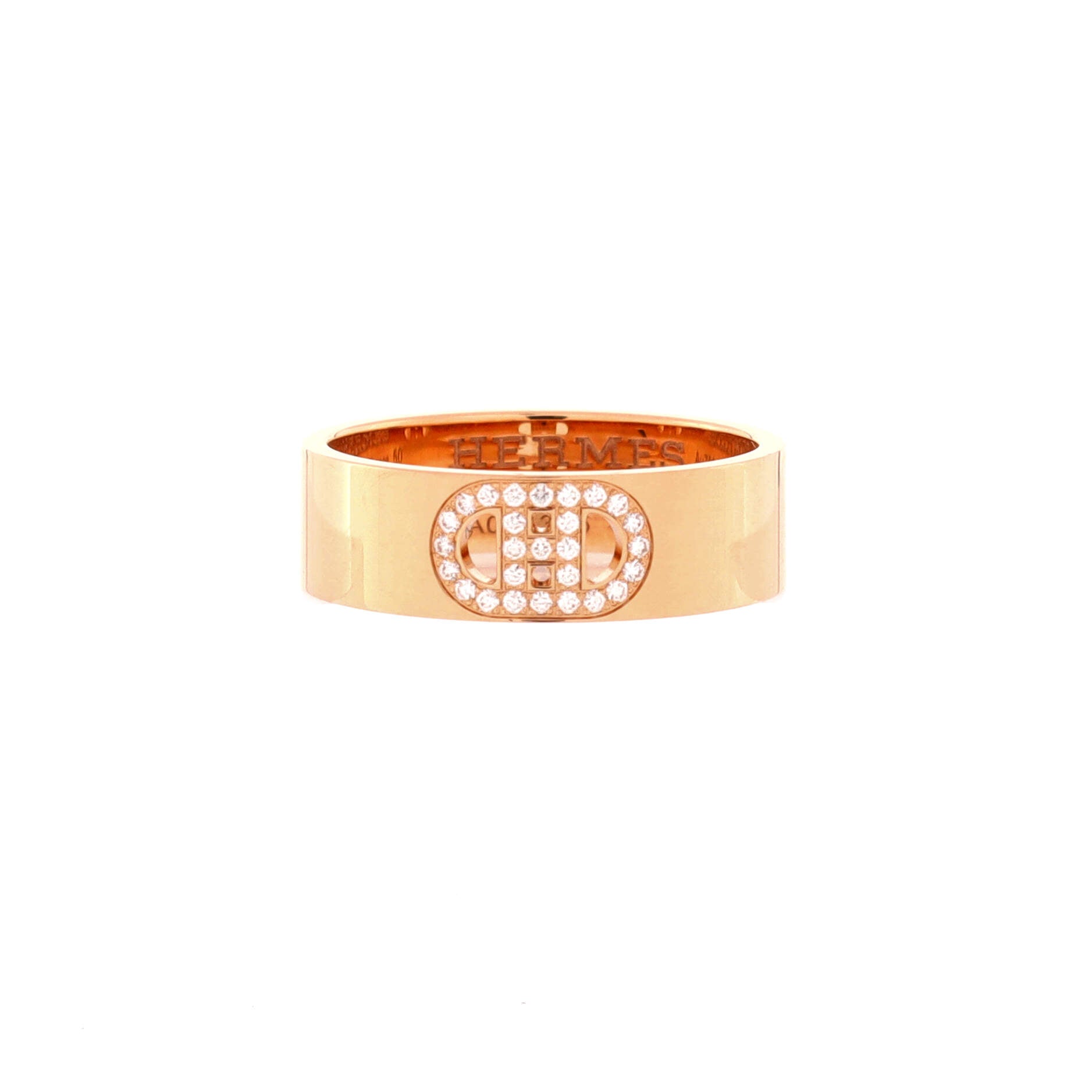 Pre Owned Hermes H d'Ancre Ring 18K Rose Gold and Diamonds Small