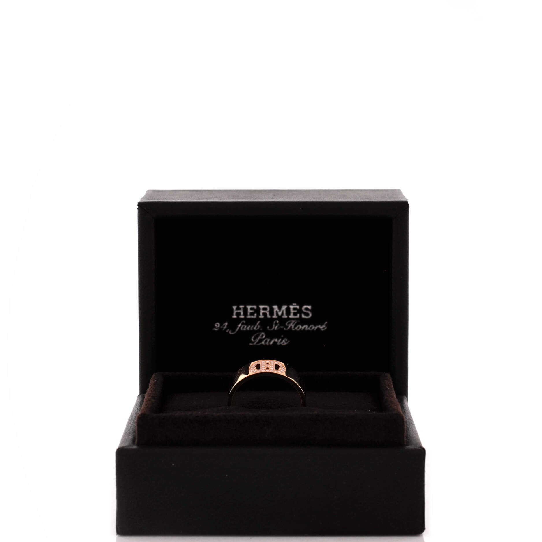 Pre Owned Hermes H d'Ancre Ring 18K Rose Gold and Diamonds Small