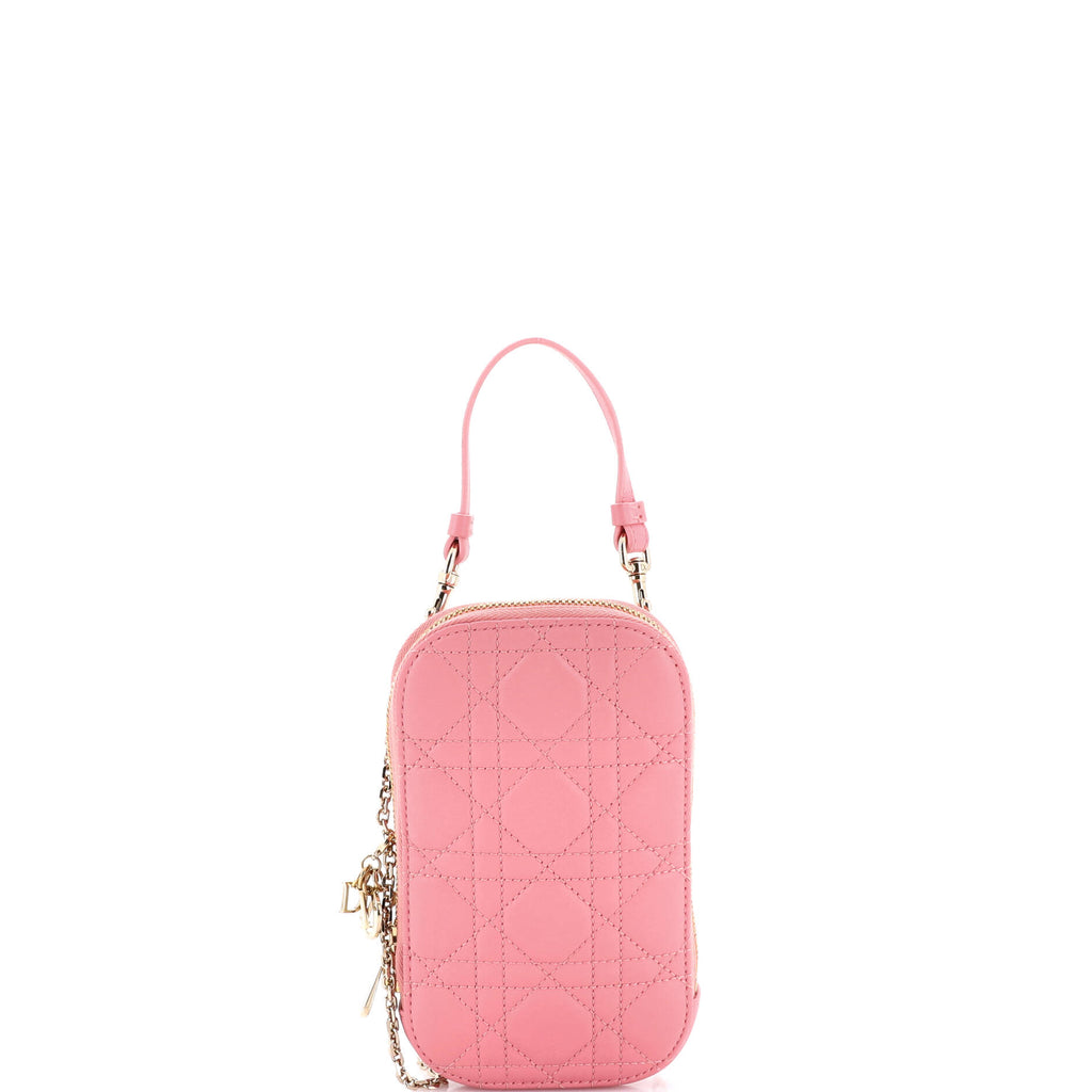 Pre Owned Christian Dior Lady Dior Phone Holder on Chain Cannage Quilt Lambskin