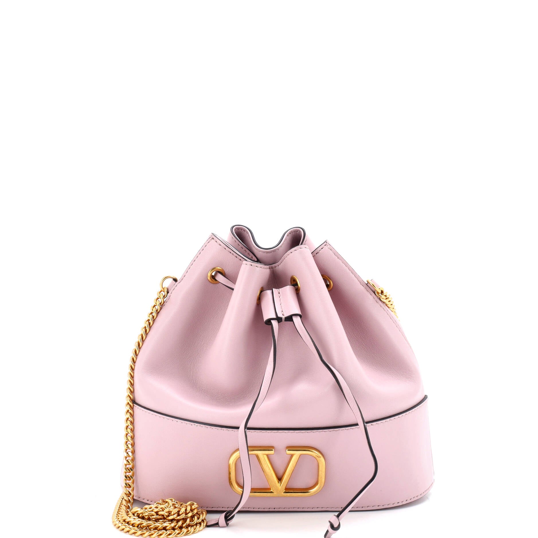 Pre Owned Valentino Garavani VLogo Drawstring Bucket Pouch Leather