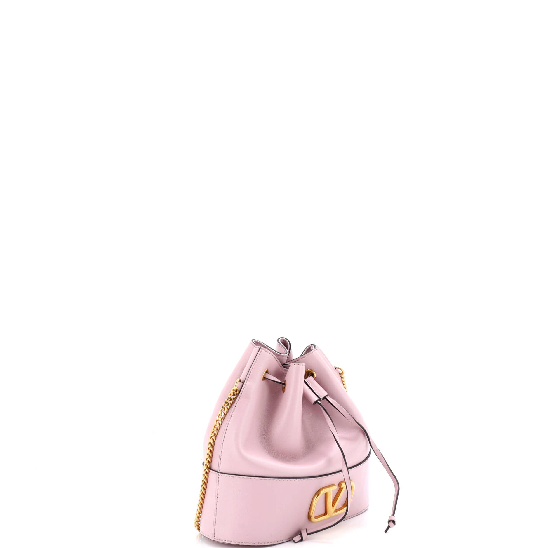 Pre Owned Valentino Garavani VLogo Drawstring Bucket Pouch Leather