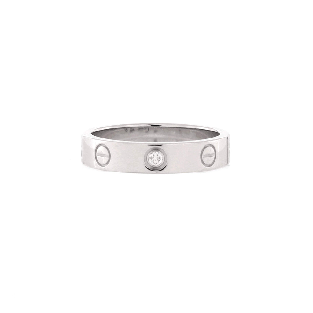 Pre Owned Cartier Love Wedding Band 1 Diamond Ring 18K White Gold with Diamond