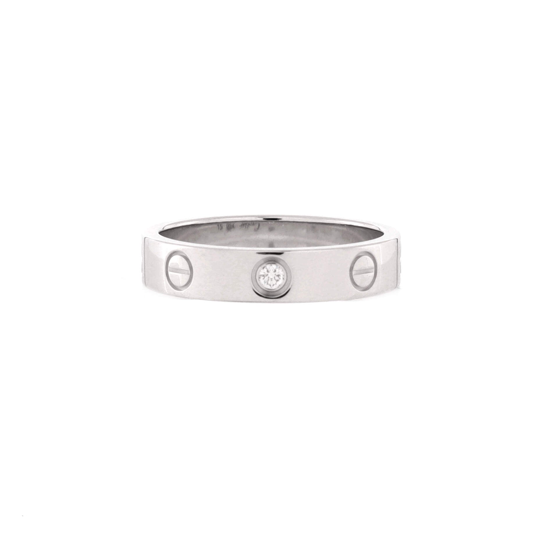 Pre Owned Cartier Love Wedding Band 1 Diamond Ring 18K White Gold with Diamond