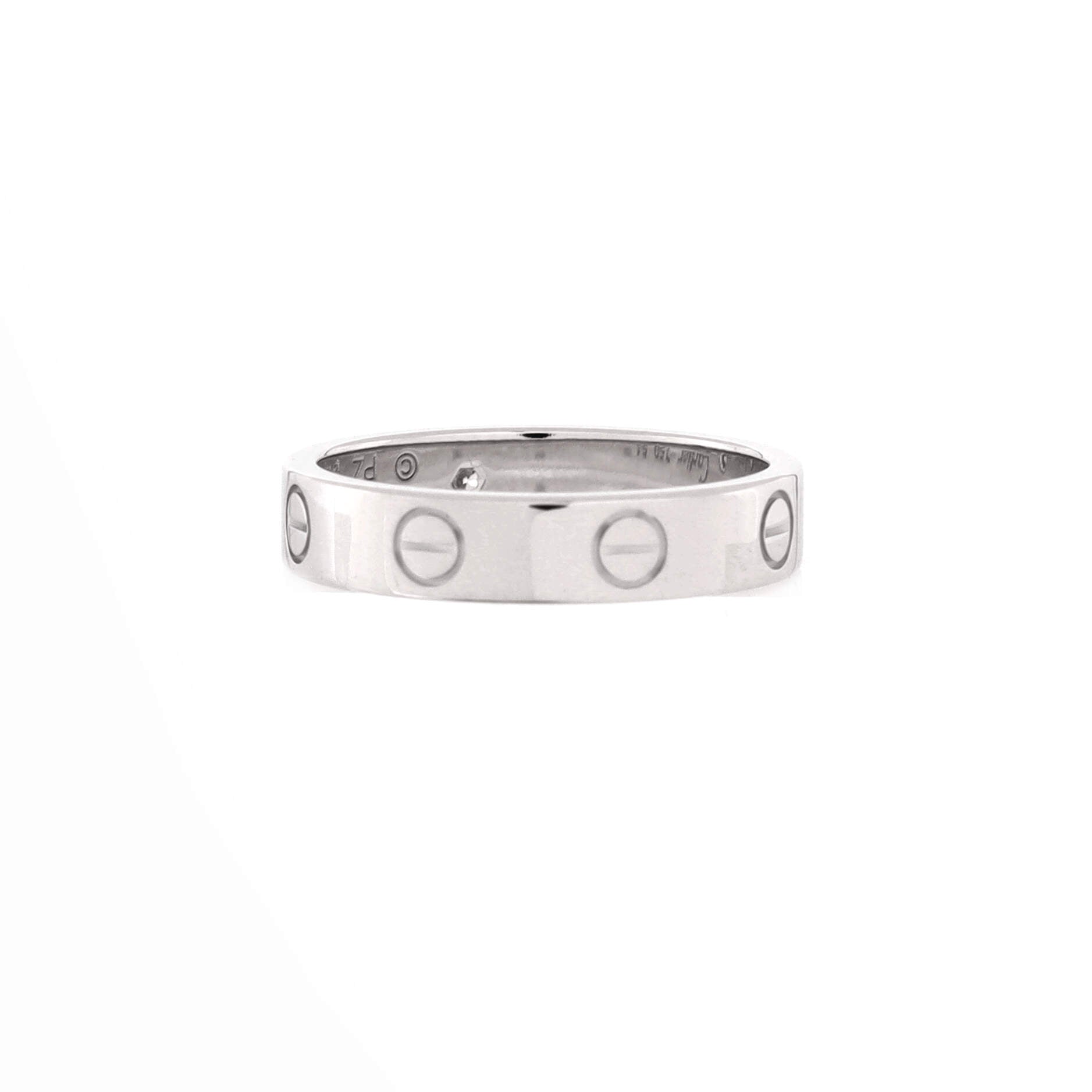 Pre Owned Cartier Love Wedding Band 1 Diamond Ring 18K White Gold with Diamond