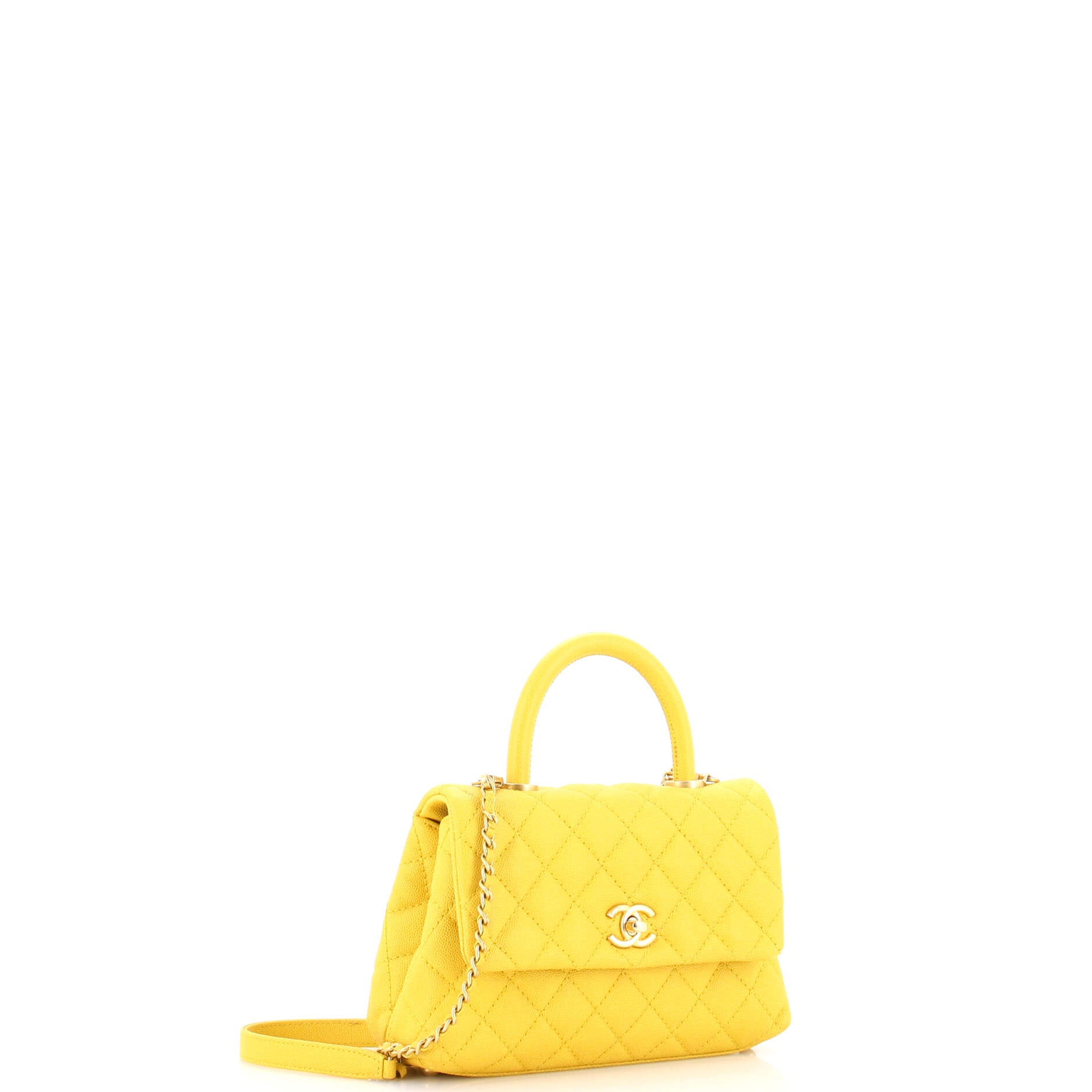 Pre Owned Chanel Coco Top Handle Bag Quilted Caviar Mini