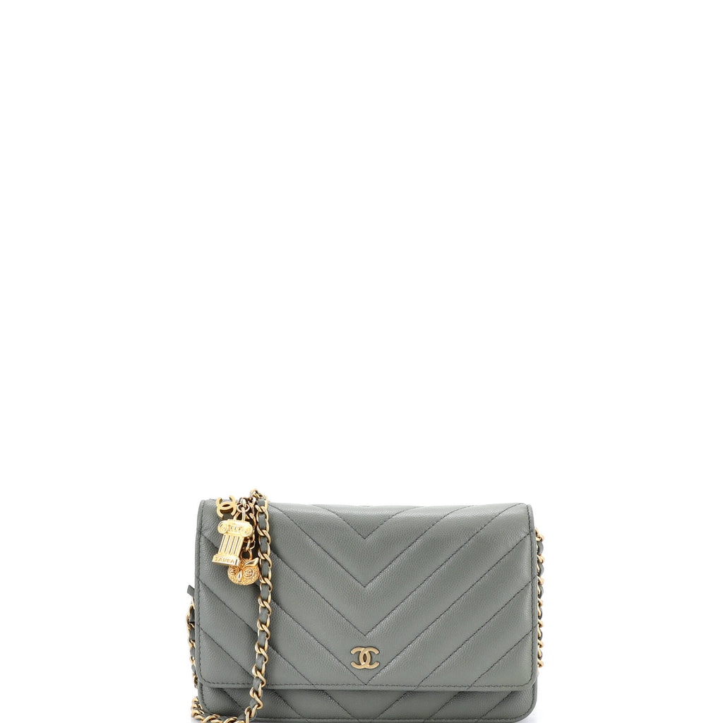 Pre Owned Chanel Ancient Greek Charm Wallet on Chain Chevron Caviar