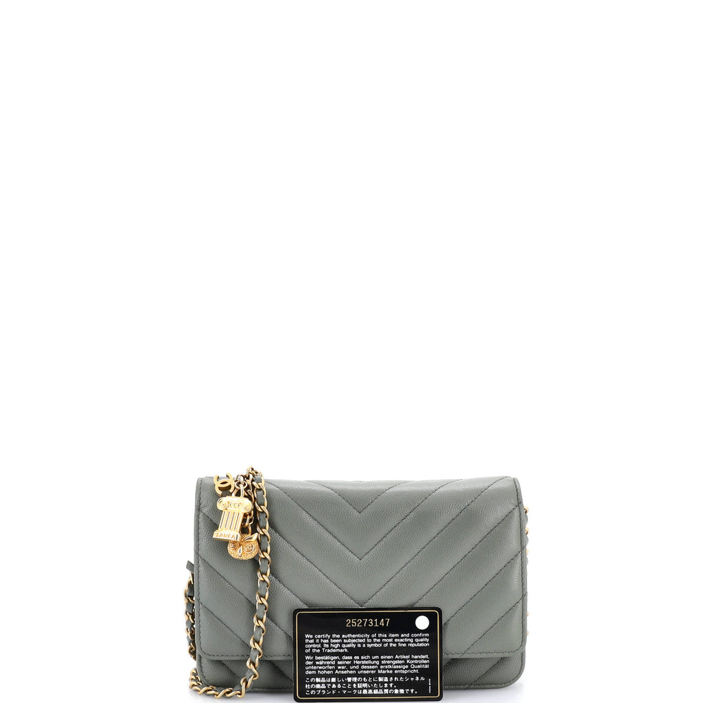 Pre Owned Chanel Ancient Greek Charm Wallet on Chain Chevron Caviar