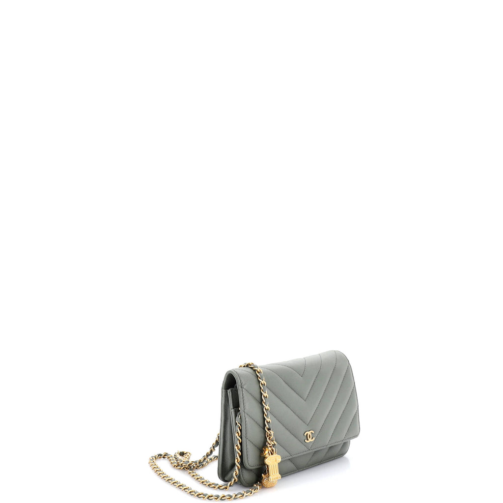 Pre Owned Chanel Ancient Greek Charm Wallet on Chain Chevron Caviar
