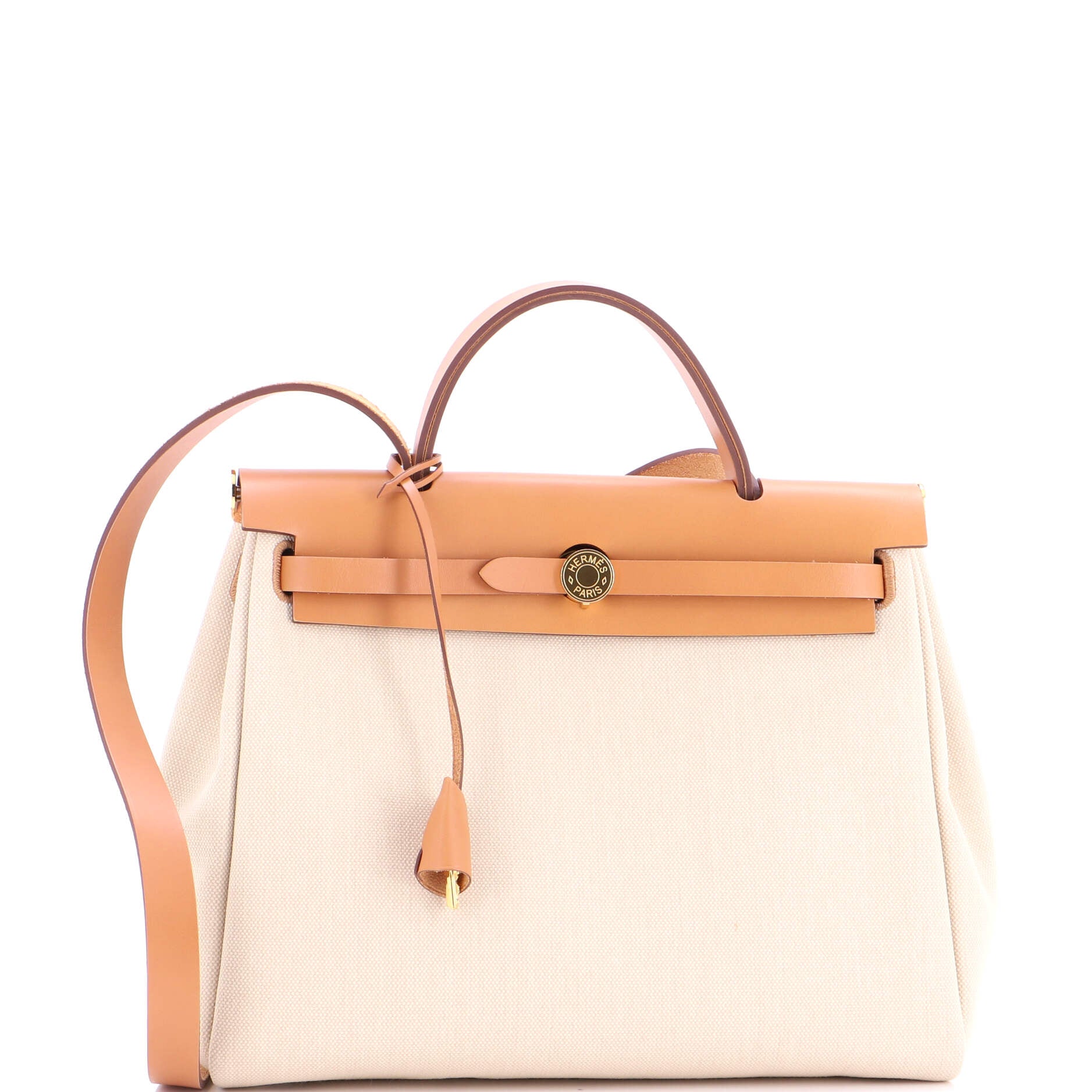 Pre Owned Hermes Herbag Zip Leather and Toile 31