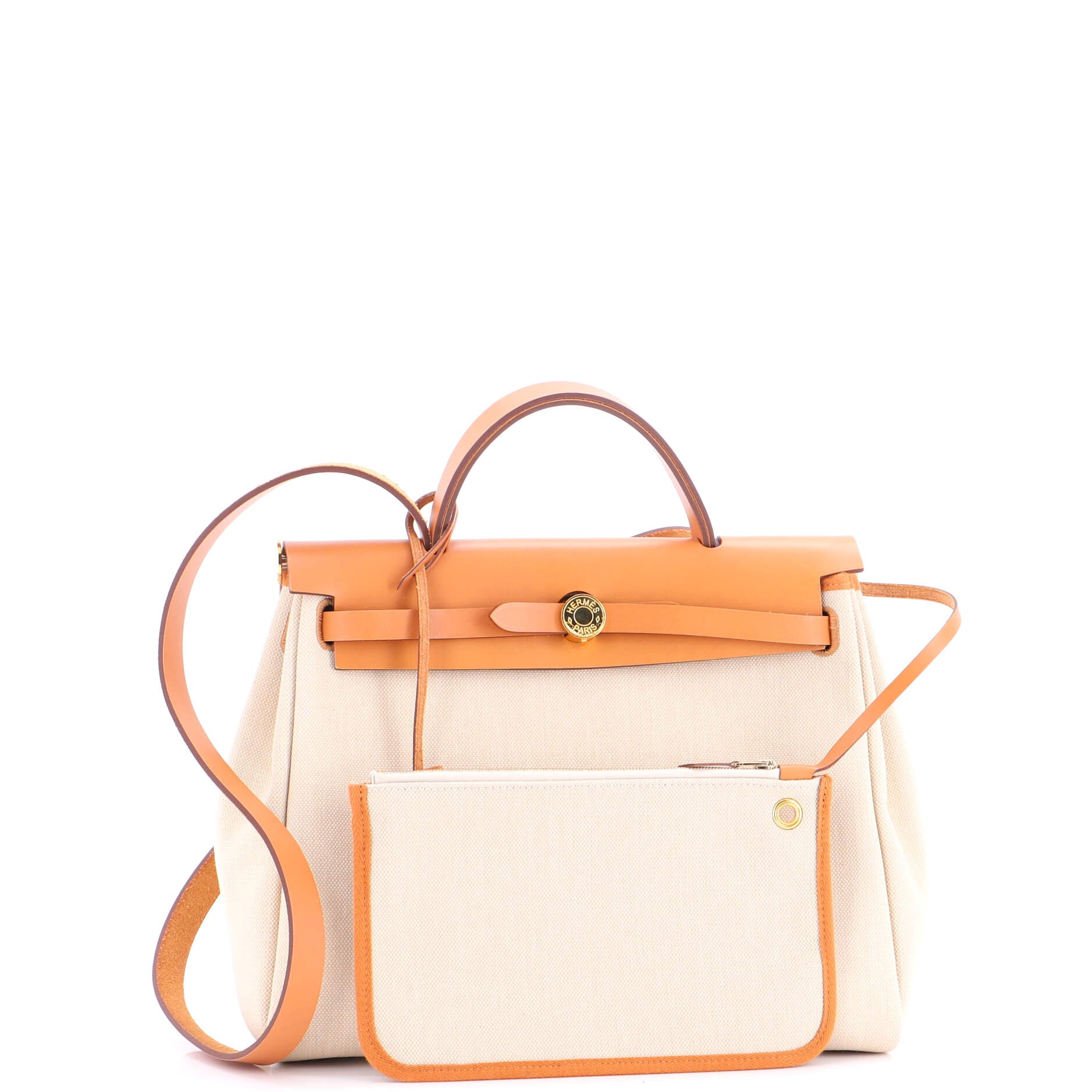 Pre Owned Hermes Herbag Zip Leather and Toile 31