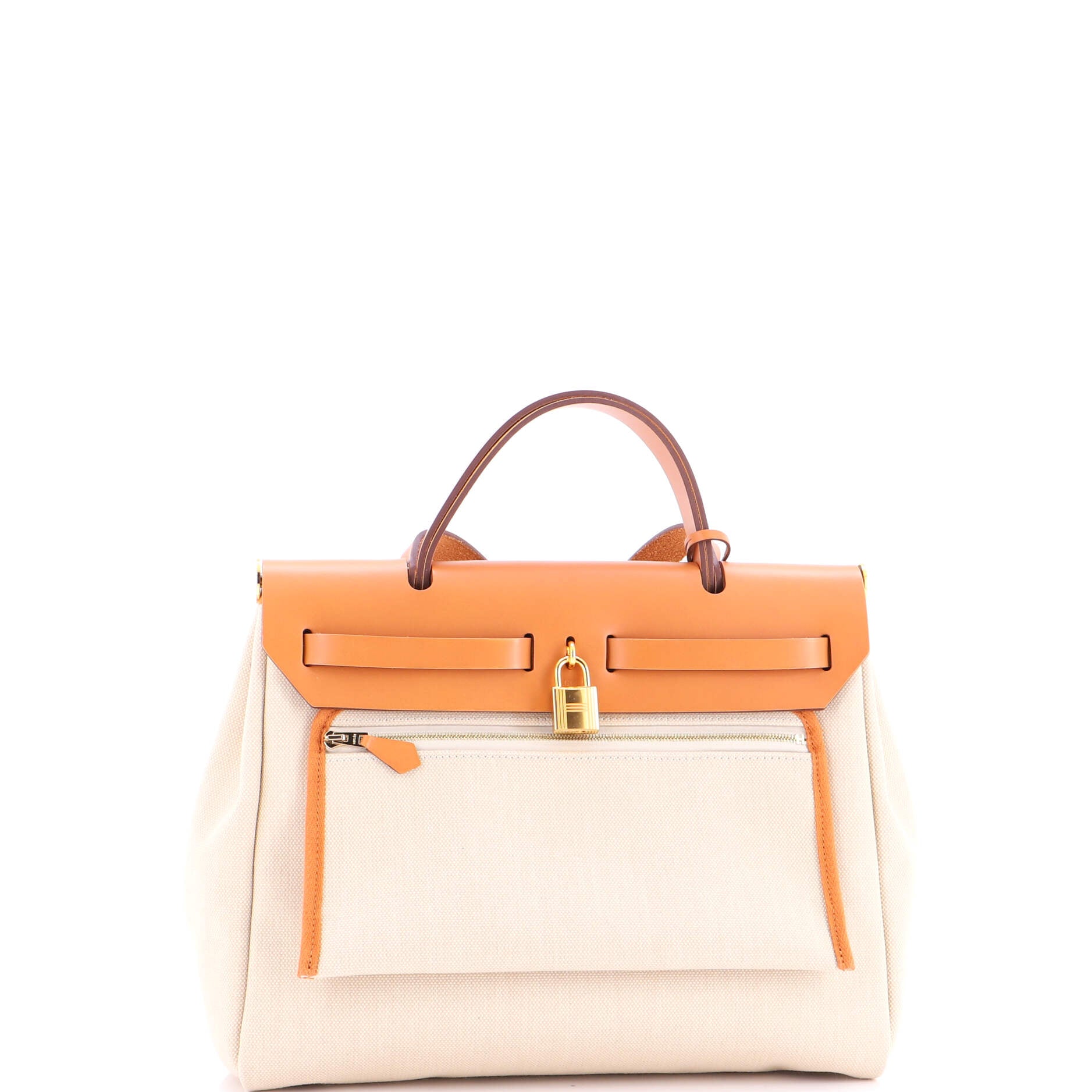 Pre Owned Hermes Herbag Zip Leather and Toile 31