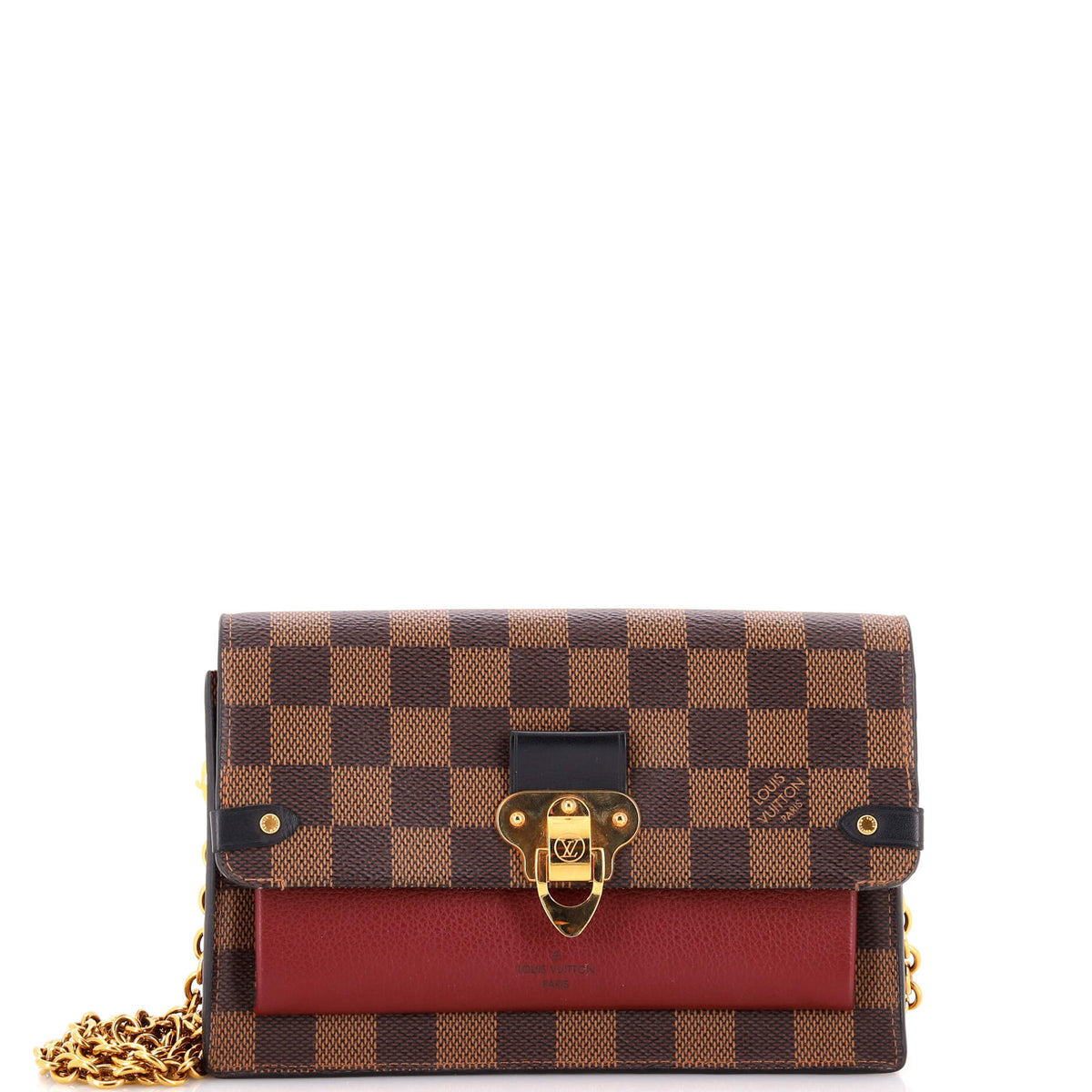 Pre Owned Louis Vuitton Vavin Chain Wallet NM Damier with Leather