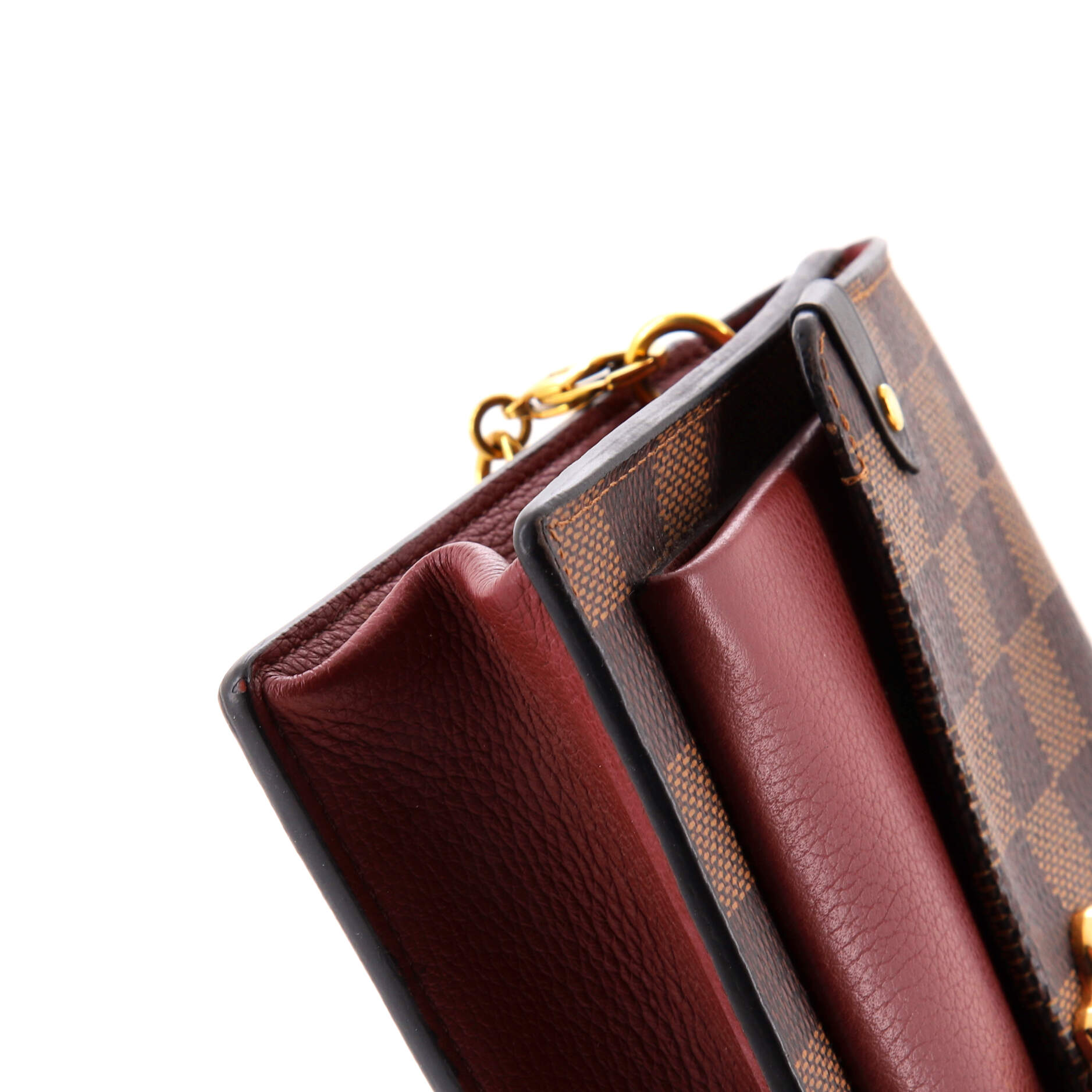 Pre Owned Louis Vuitton Vavin Chain Wallet NM Damier with Leather