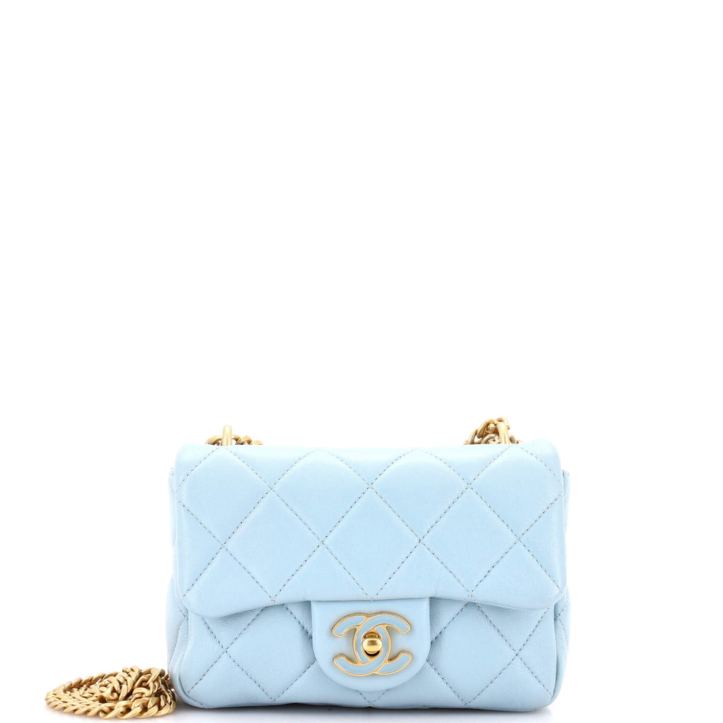 Pre Owned Chanel Pending CC Square Flap Bag Quilted Lambskin Mini