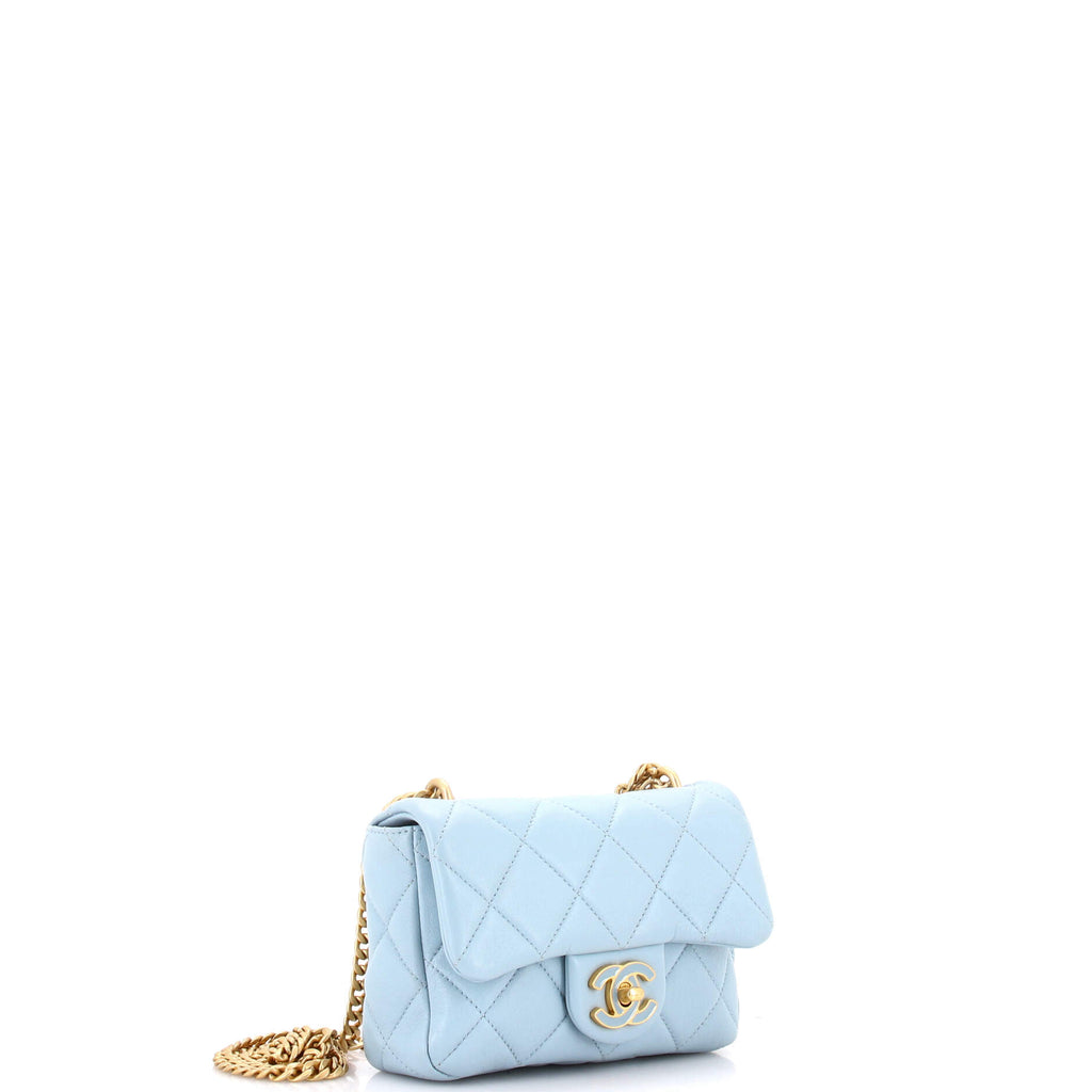 Pre Owned Chanel Pending CC Square Flap Bag Quilted Lambskin Mini