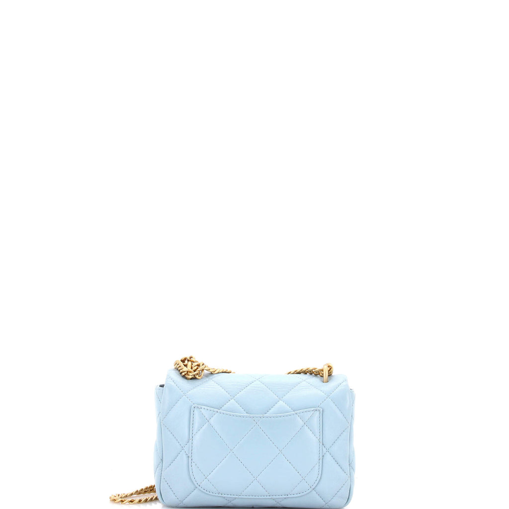 Pre Owned Chanel Pending CC Square Flap Bag Quilted Lambskin Mini
