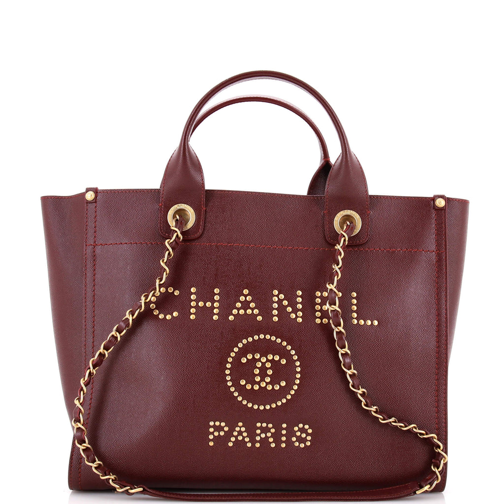 Pre Owned Chanel Deauville Tote Studded Caviar Small