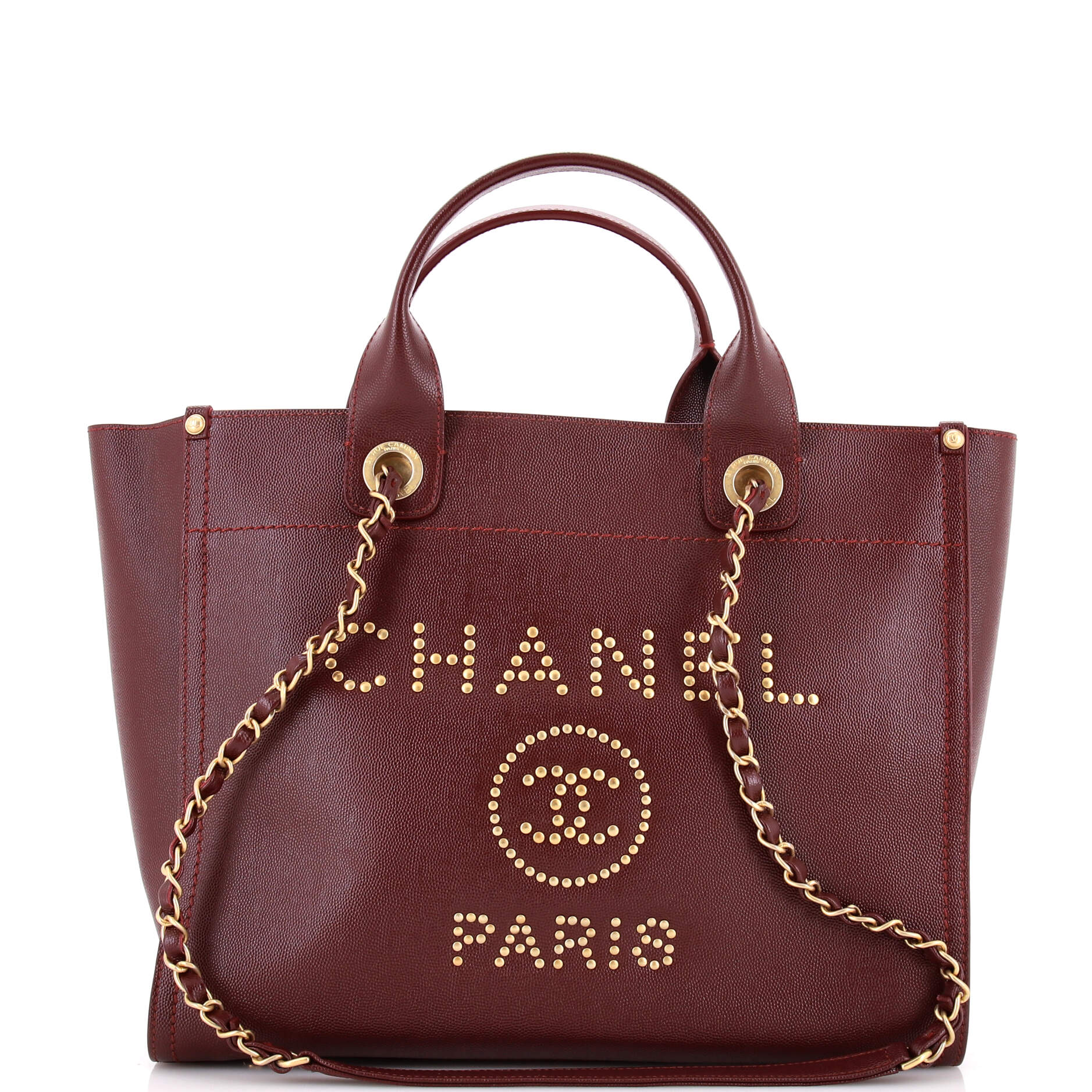 Pre Owned Chanel Deauville Tote Studded Caviar Small