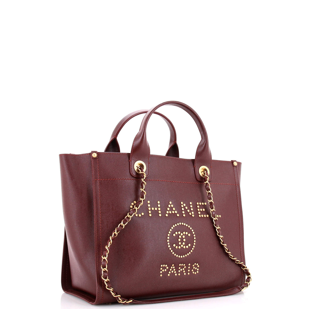 Pre Owned Chanel Deauville Tote Studded Caviar Small