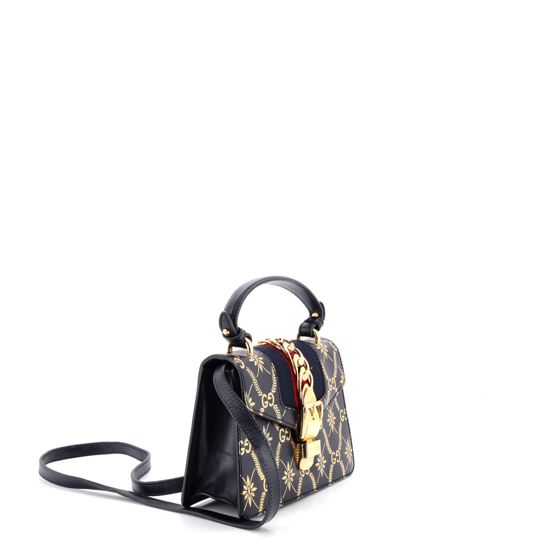Pre Owned Gucci Sylvie Top Handle Bag Printed Leather Mini