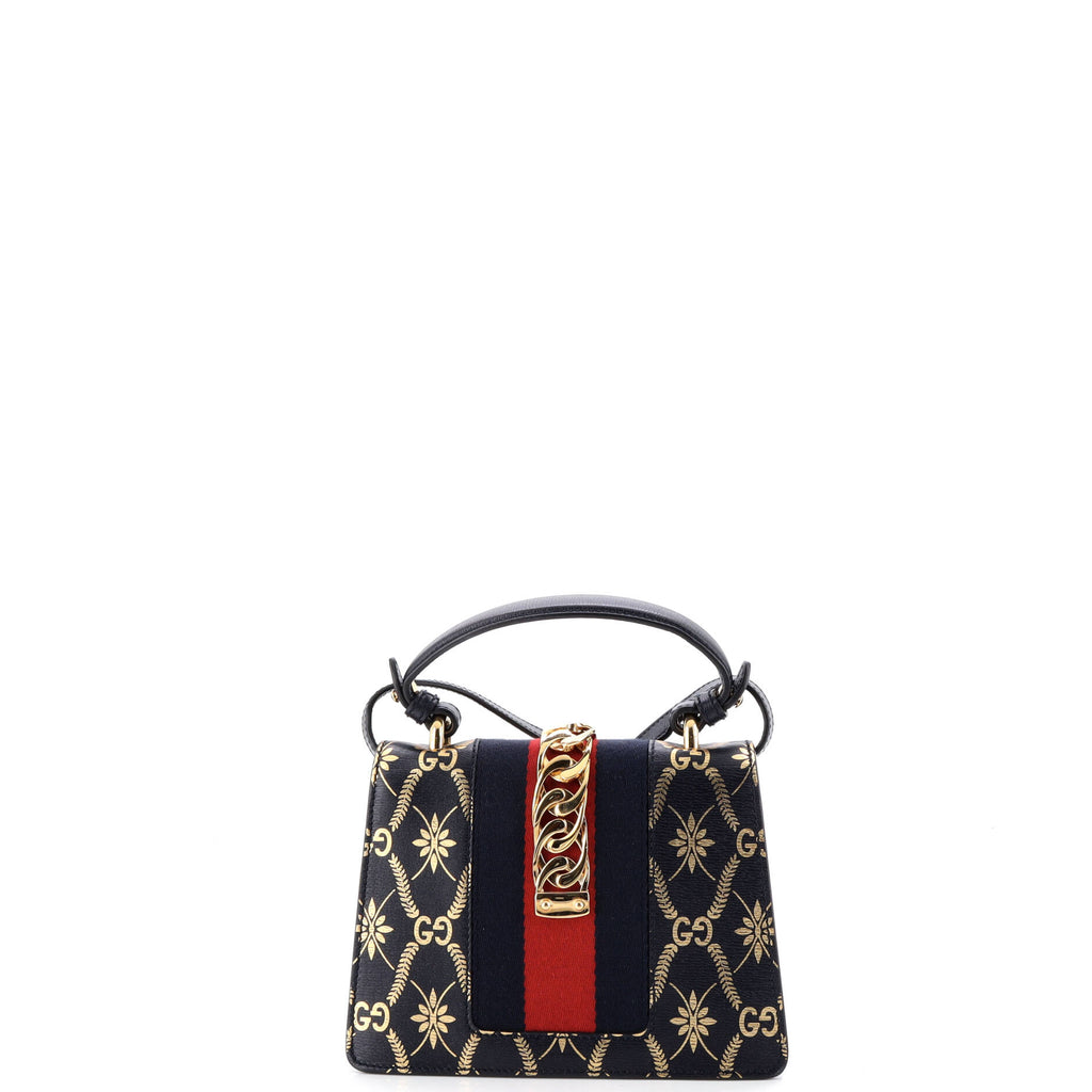Pre Owned Gucci Sylvie Top Handle Bag Printed Leather Mini