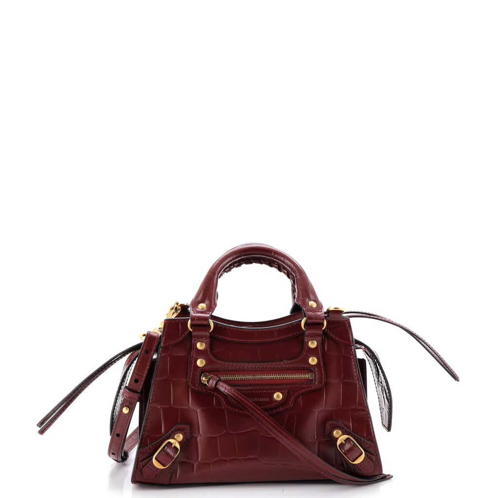 Pre Owned Balenciaga Neo Classic City Bag Crocodile Embossed Leather Mini