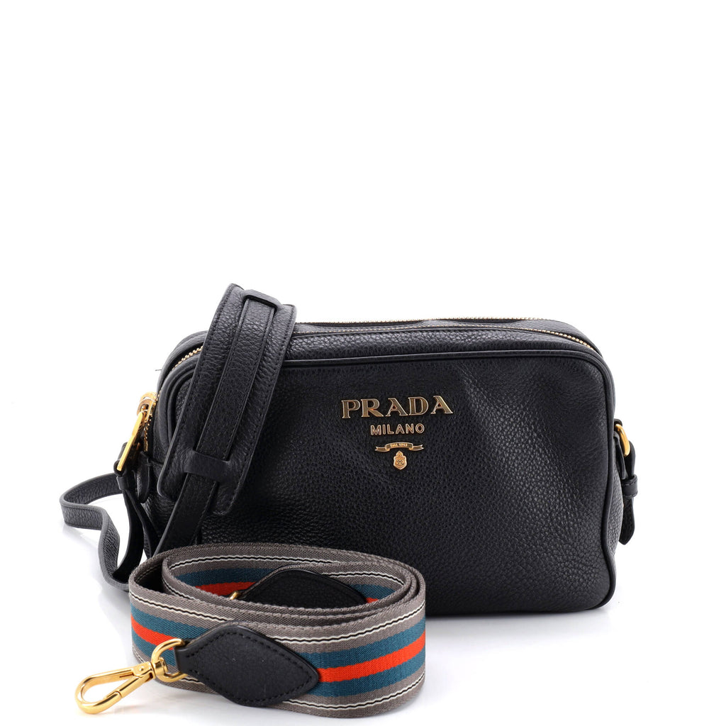 Pre Owned Prada Dual Strap Double Zip Camera Bag Vitello Daino