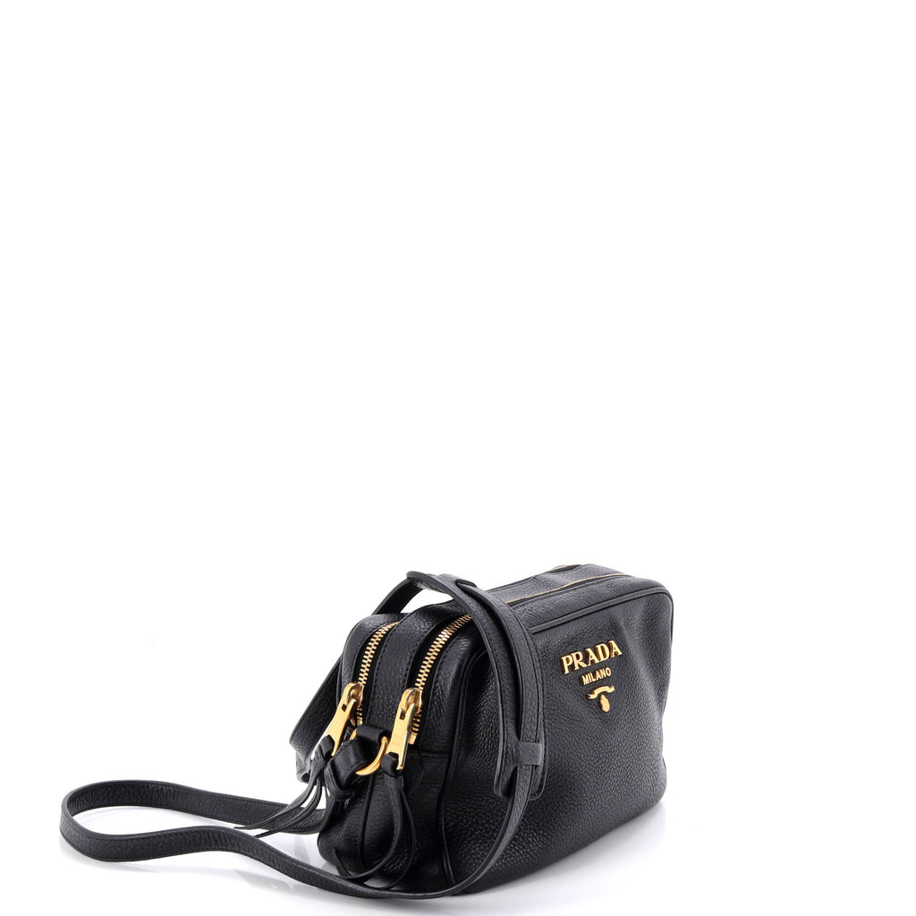 Pre Owned Prada Dual Strap Double Zip Camera Bag Vitello Daino