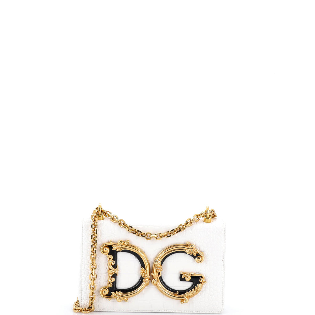 Pre Owned Dolce & Gabbana DG Girls Flap Bag Crocodile Embossed Leather Small