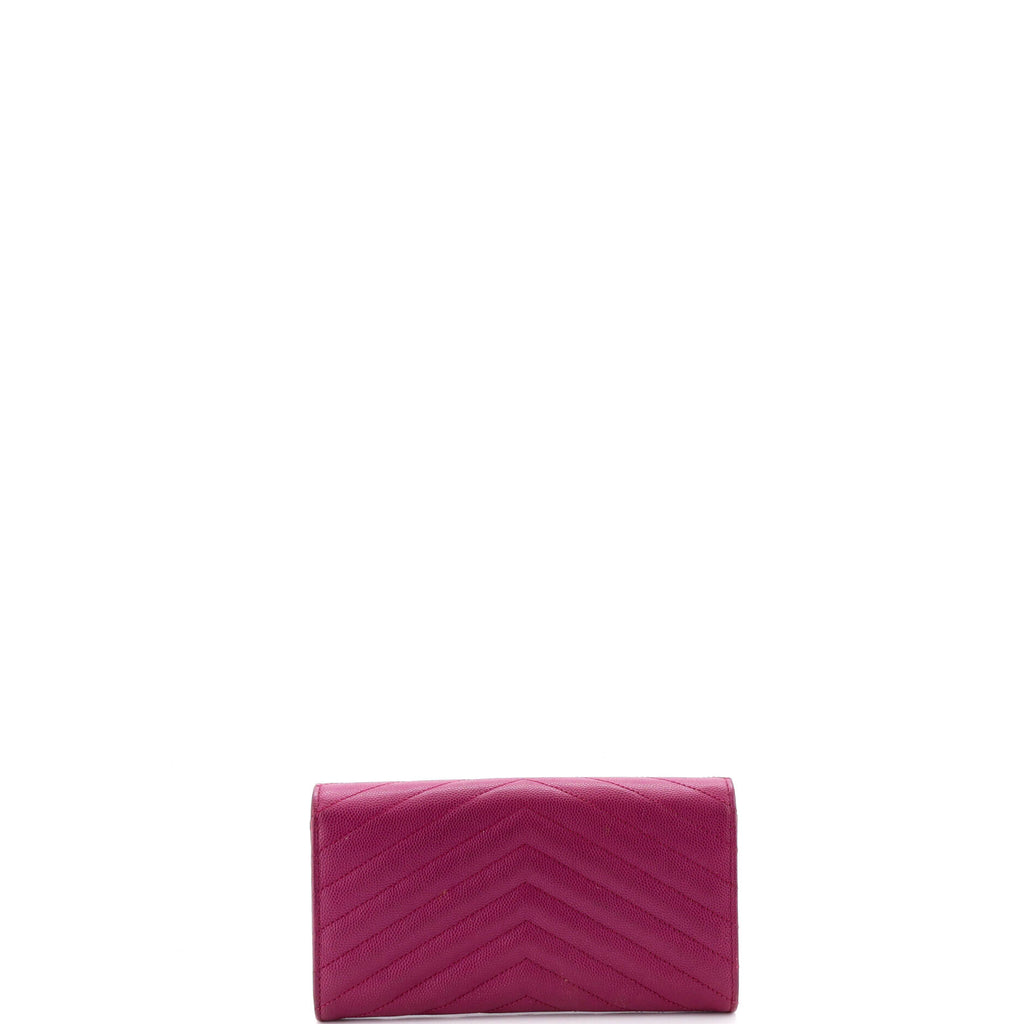 Pre Owned Saint Laurent Classic Monogram Flap Wallet Matelasse Chevron Leather Large