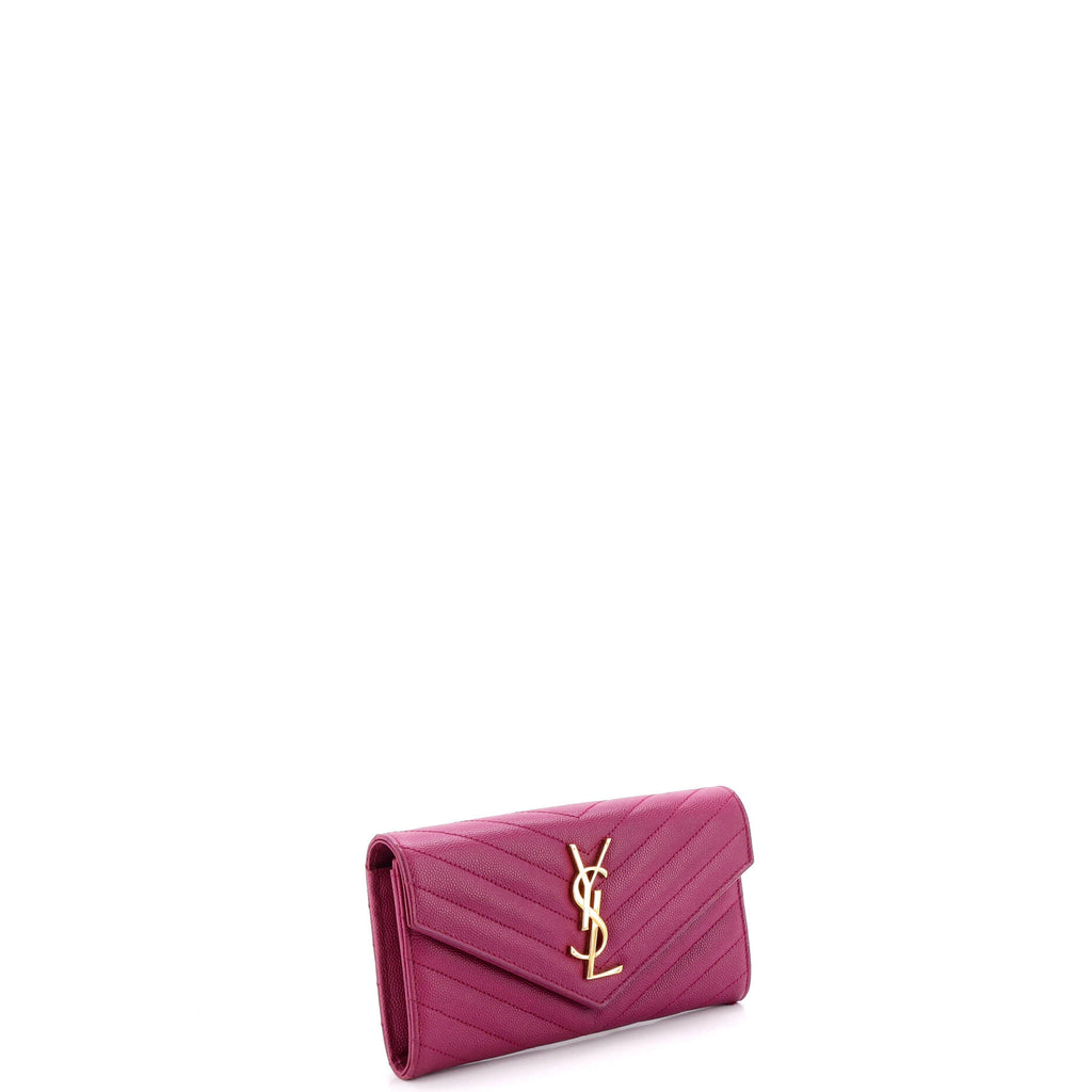 Pre Owned Saint Laurent Classic Monogram Flap Wallet Matelasse Chevron Leather Large