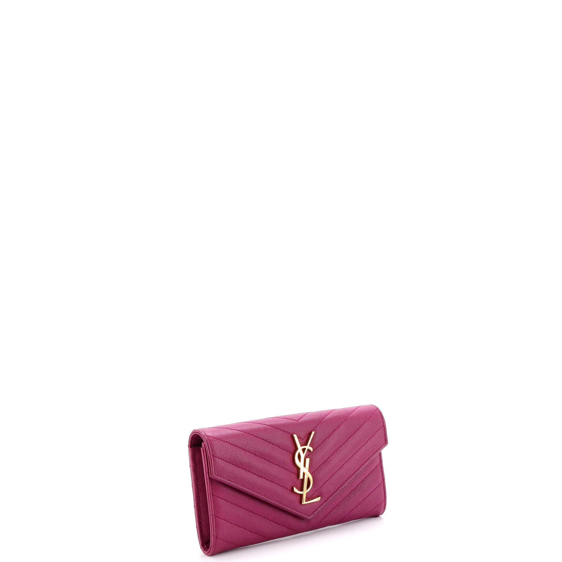 Pre Owned Saint Laurent Classic Monogram Flap Wallet Matelasse Chevron Leather Large