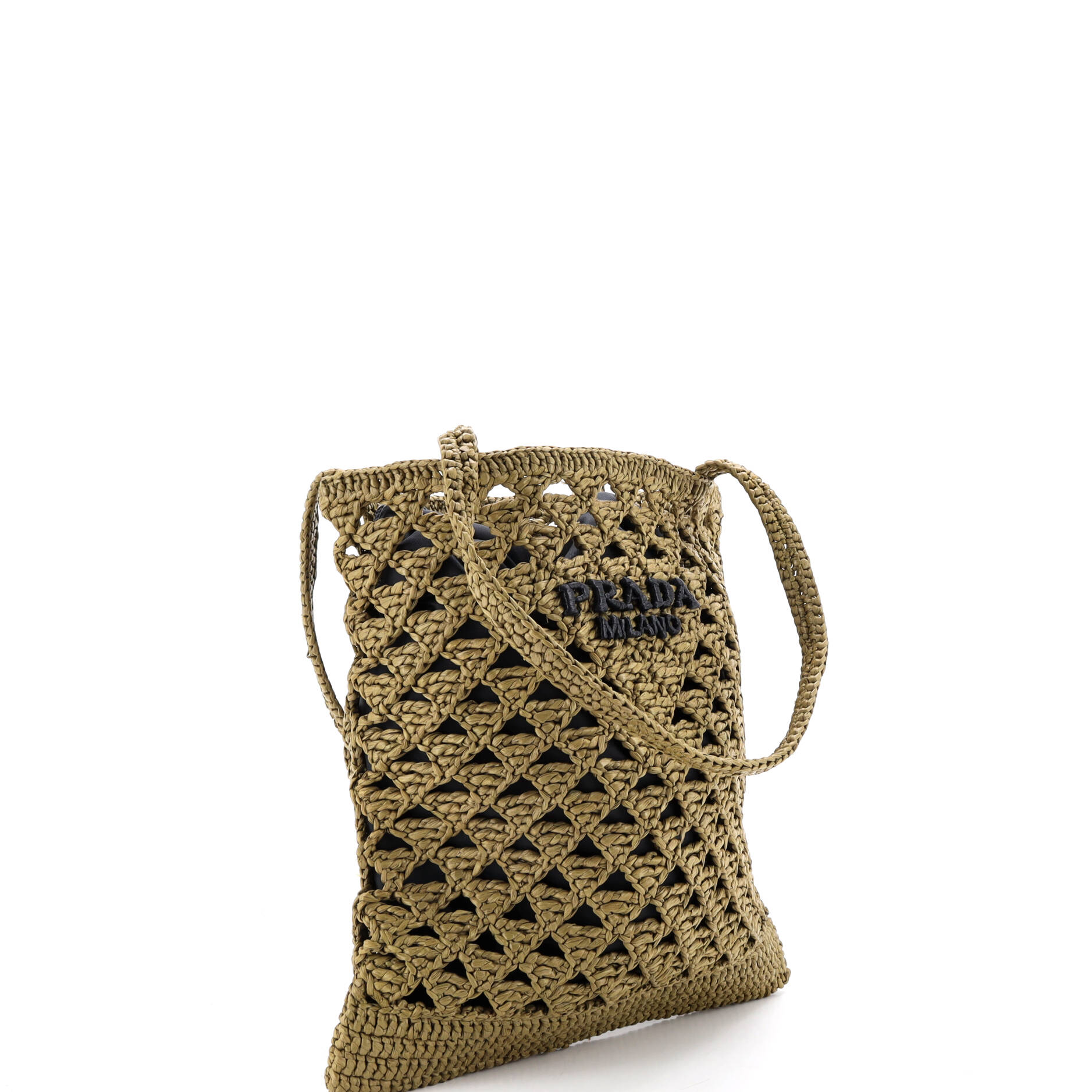 Pre Owned Prada Triangle Logo Tote Raffia Crochet Small