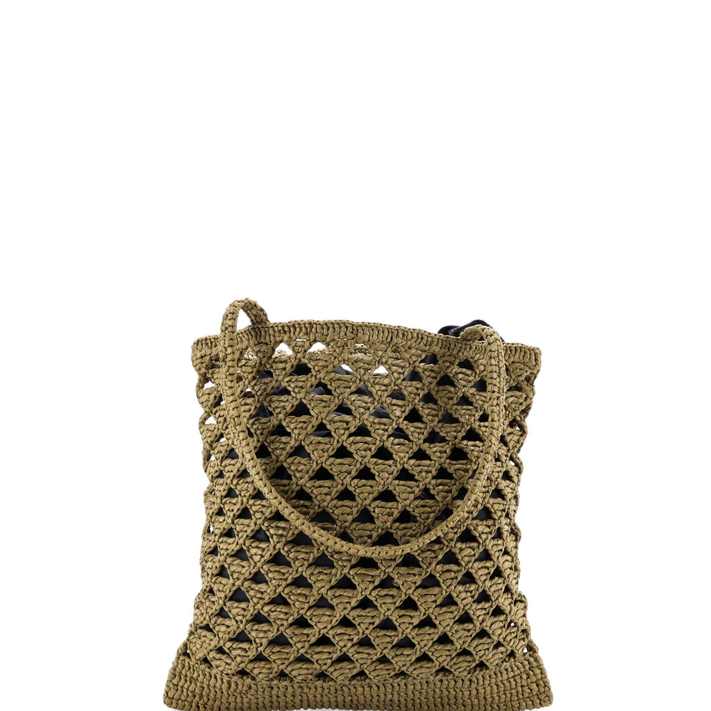 Pre Owned Prada Triangle Logo Tote Raffia Crochet Small