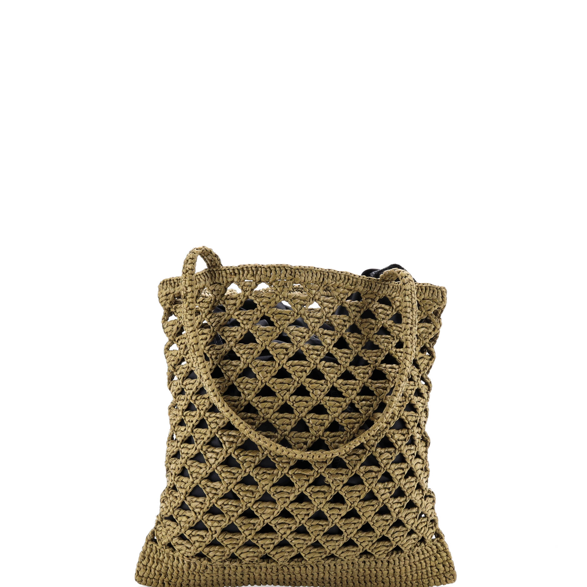 Pre Owned Prada Triangle Logo Tote Raffia Crochet Small